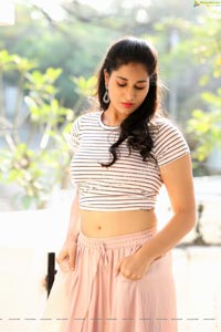 Akhila Ram in Pastel Pink Skirt and Stripes Top