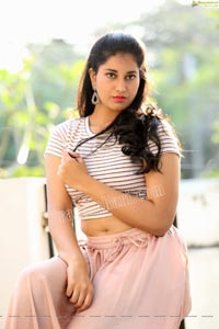 Akhila Ram in Pastel Pink Skirt and Stripes Top