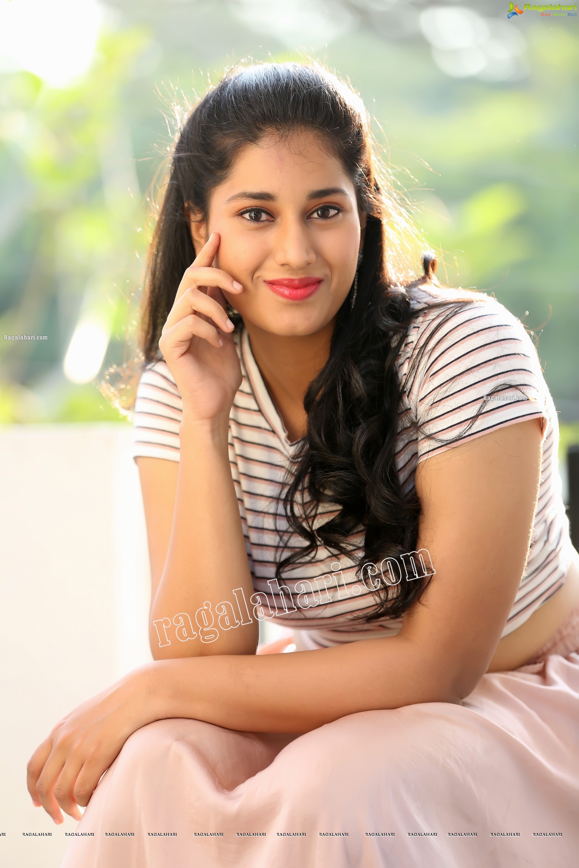 Akhila Ram in Pastel Pink Skirt and Stripes Top, Exclusive Photo Shoot