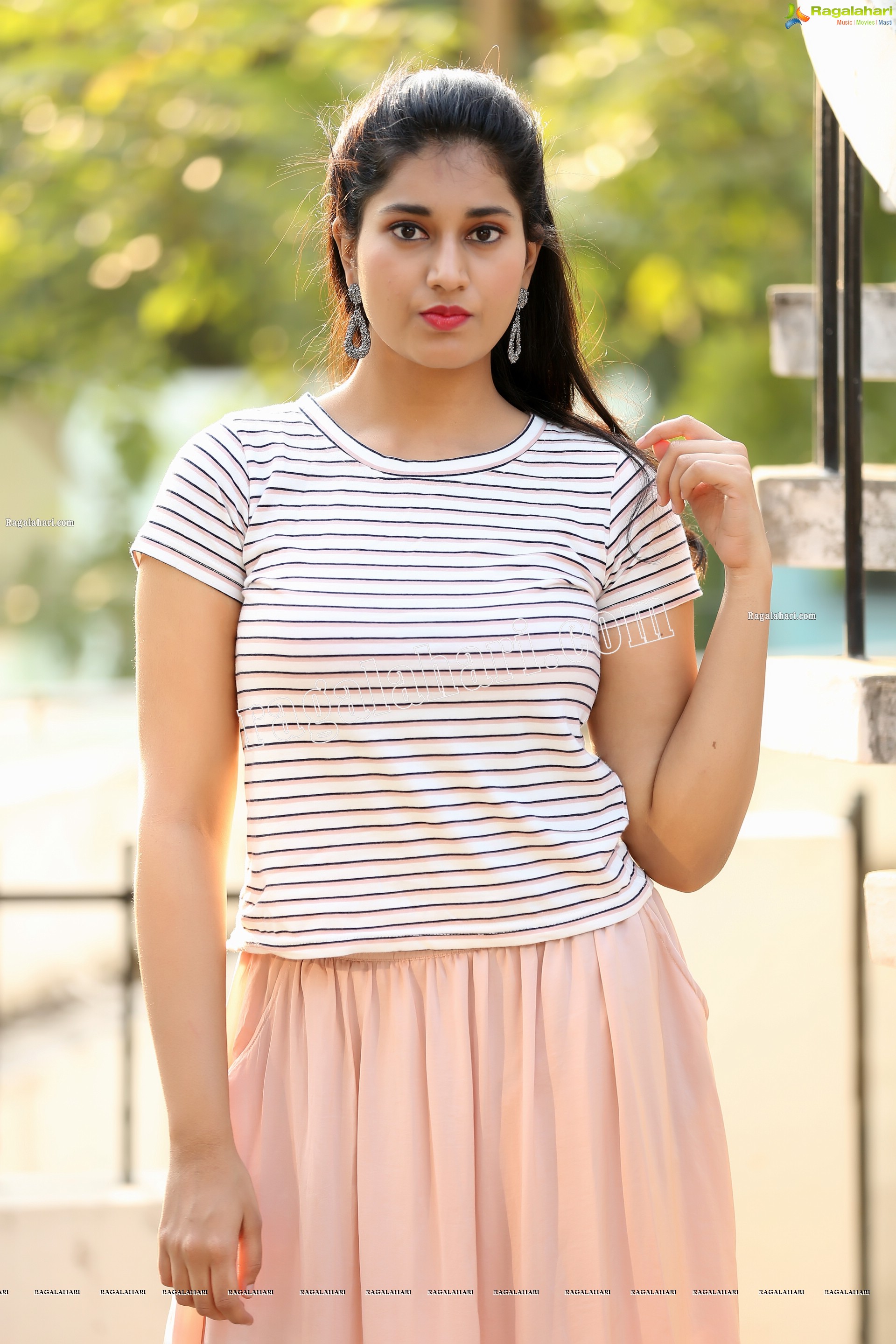 Akhila Ram in Pastel Pink Skirt and Stripes Top, Exclusive Photo Shoot