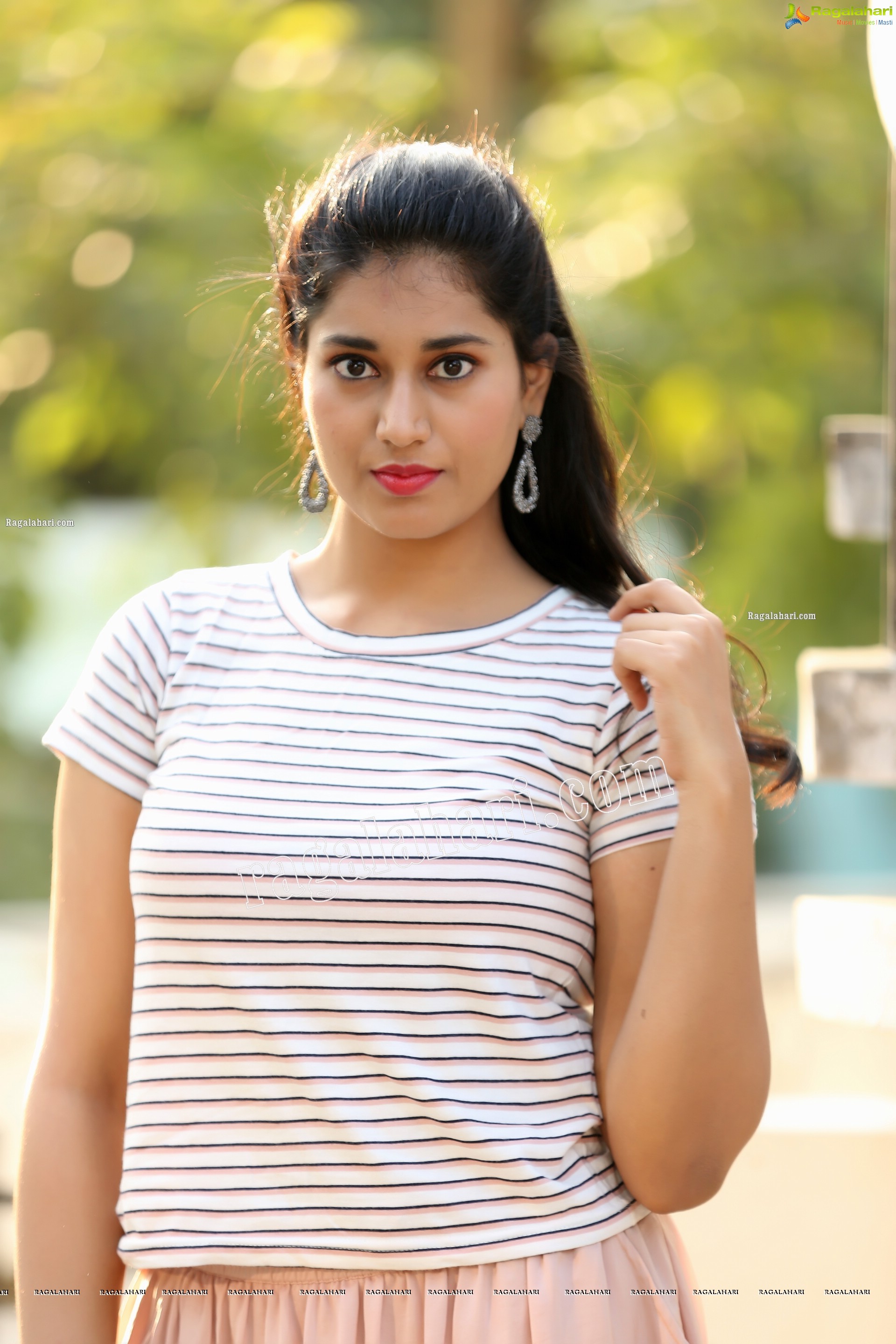 Akhila Ram in Pastel Pink Skirt and Stripes Top, Exclusive Photo Shoot