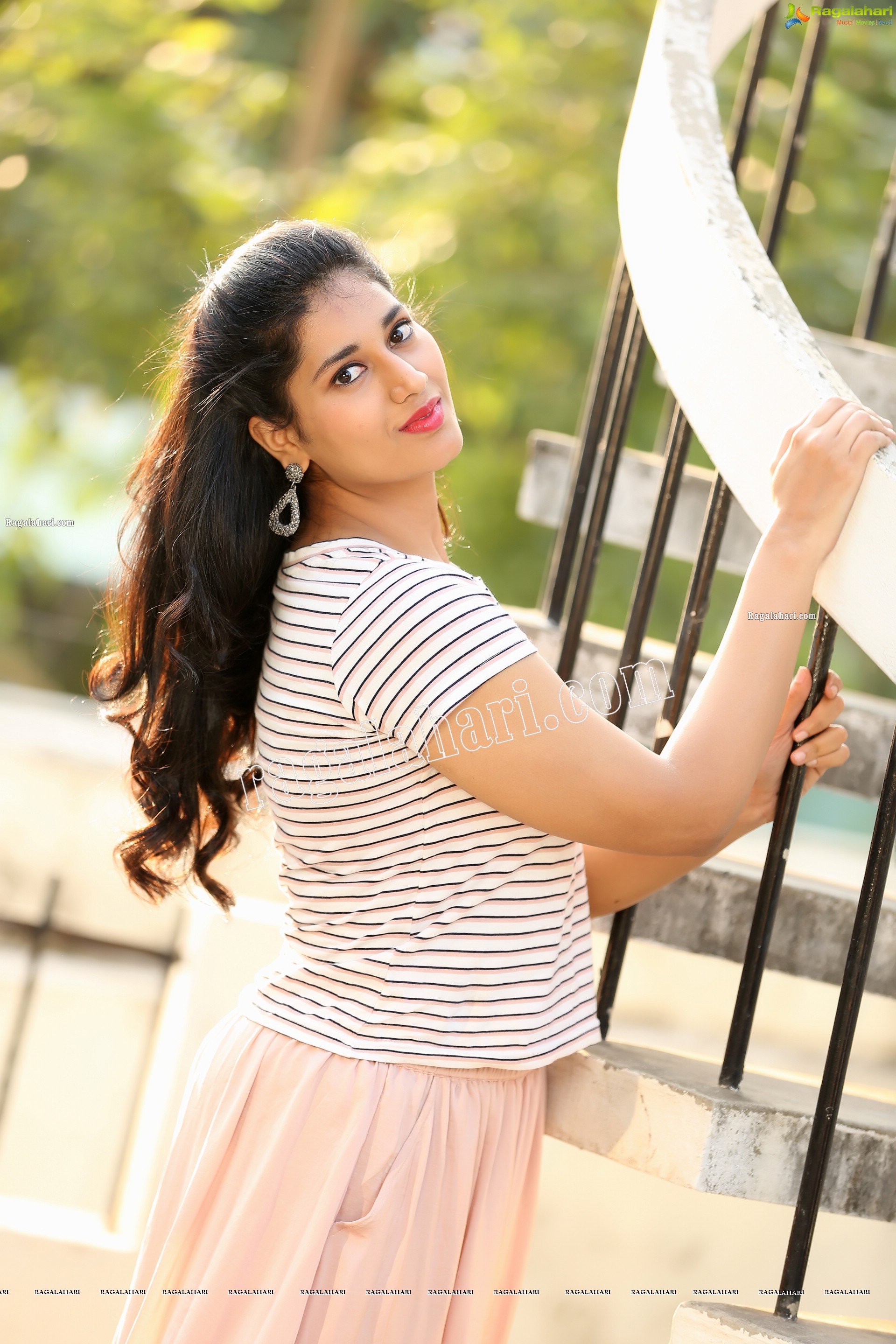 Akhila Ram in Pastel Pink Skirt and Stripes Top, Exclusive Photo Shoot