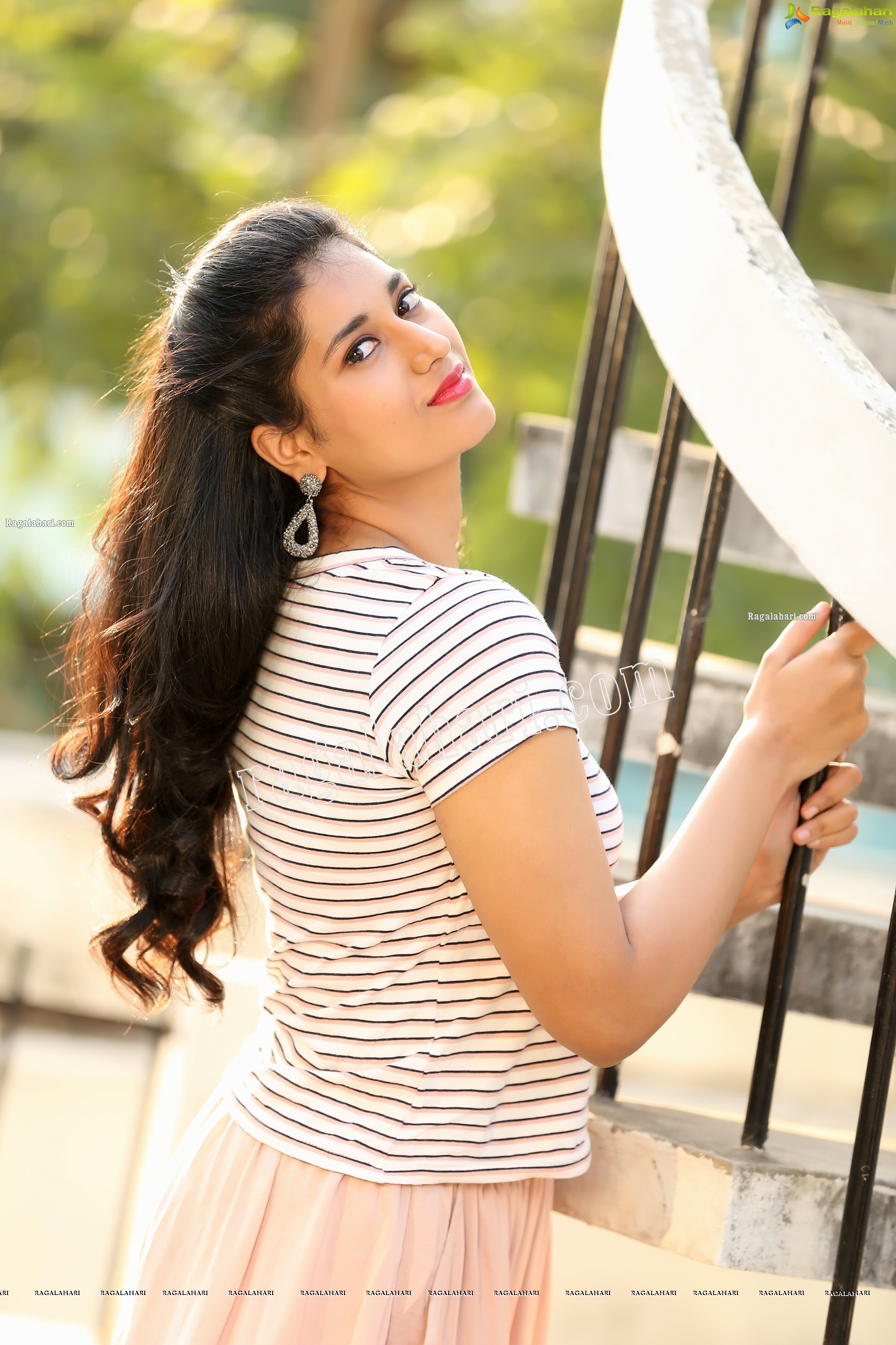 Akhila Ram in Pastel Pink Skirt and Stripes Top, Exclusive Photo Shoot