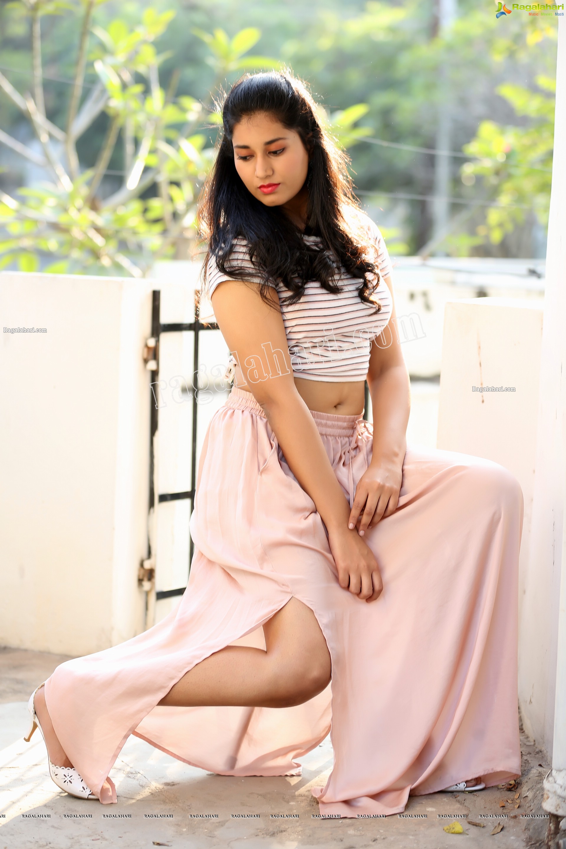 Akhila Ram in Pastel Pink Skirt and Stripes Top, Exclusive Photo Shoot