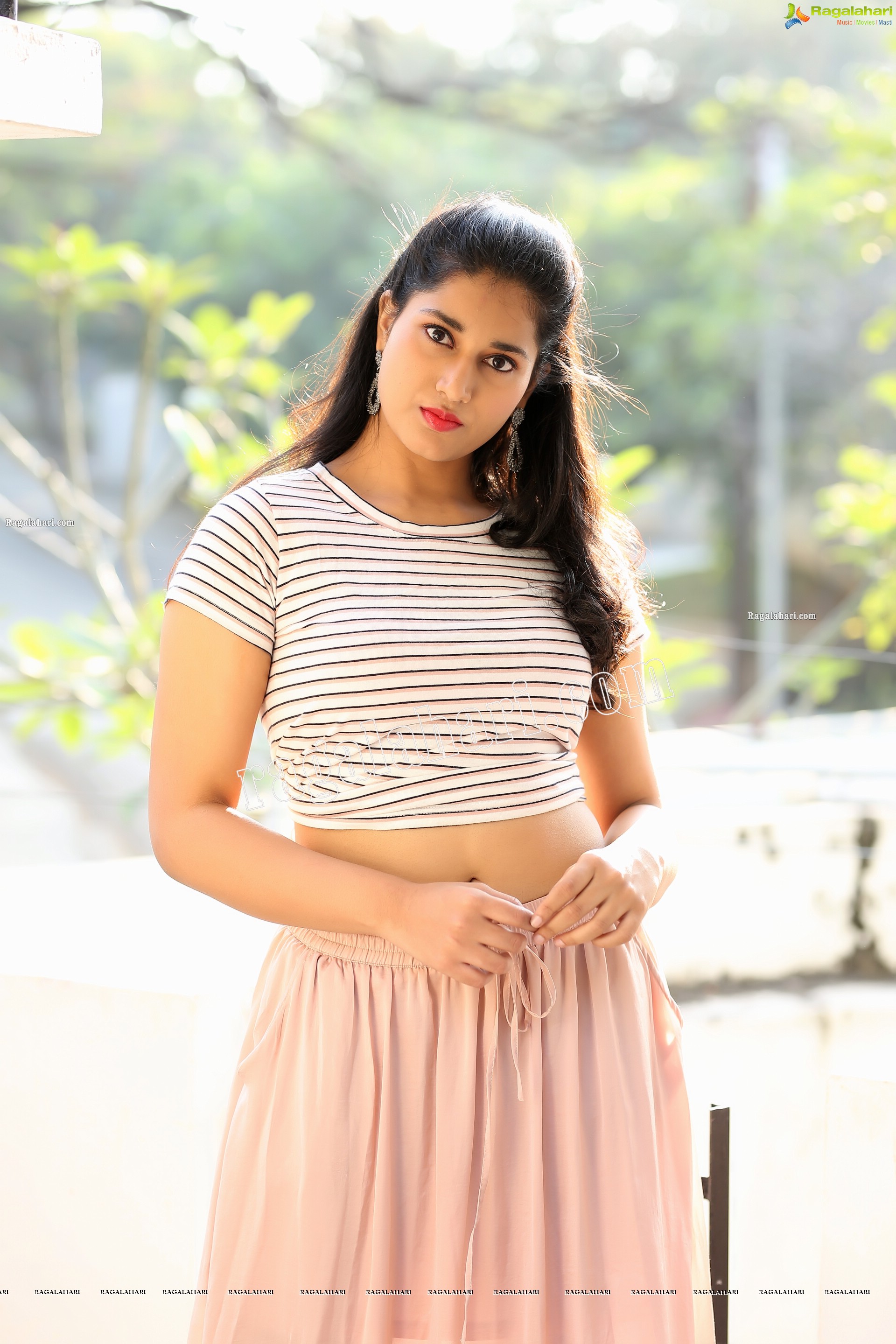 Akhila Ram in Pastel Pink Skirt and Stripes Top, Exclusive Photo Shoot