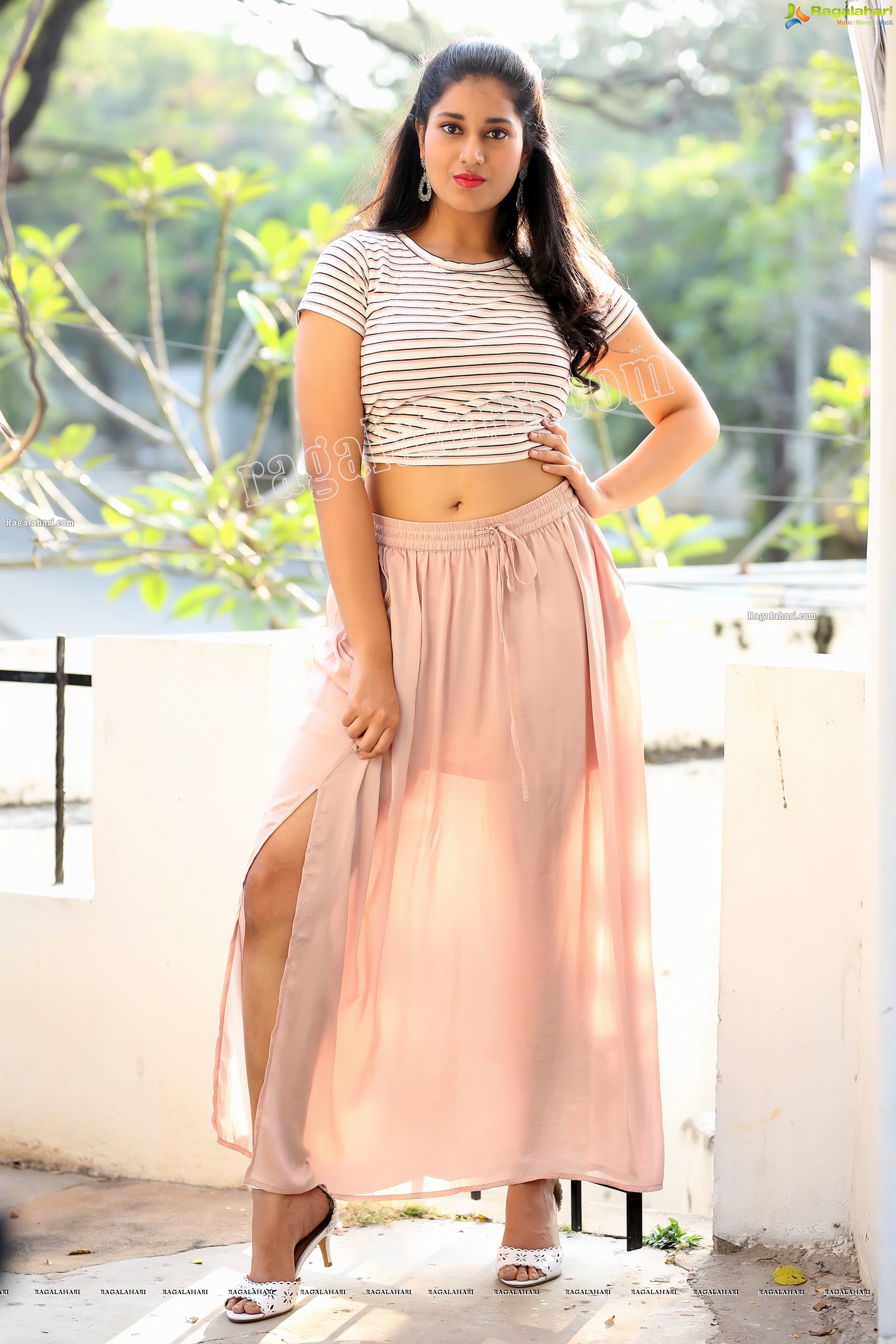 Akhila Ram in Pastel Pink Skirt and Stripes Top, Exclusive Photo Shoot
