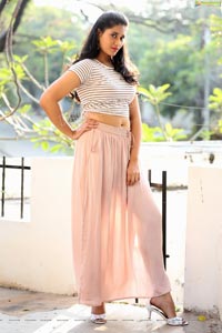 Akhila Ram in Pastel Pink Skirt and Stripes Top