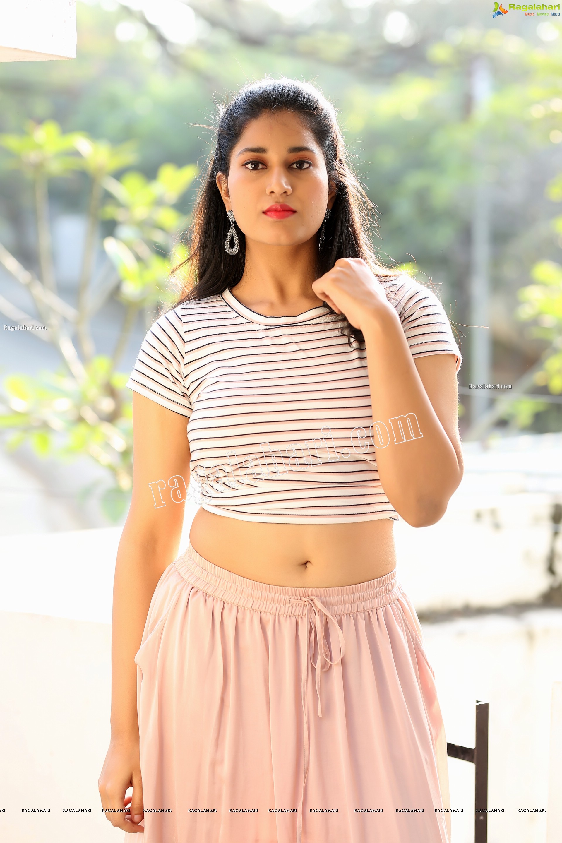 Akhila Ram in Pastel Pink Skirt and Stripes Top, Exclusive Photo Shoot