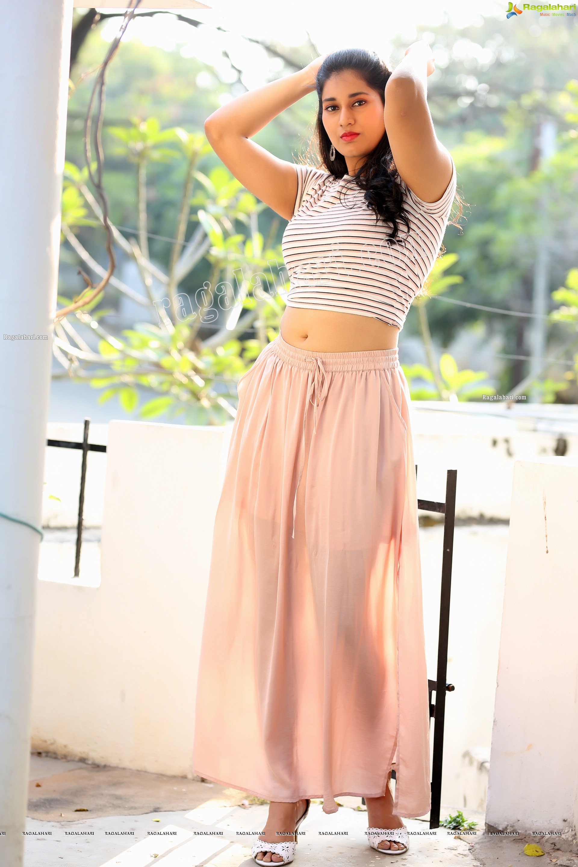 Akhila Ram in Pastel Pink Skirt and Stripes Top, Exclusive Photo Shoot