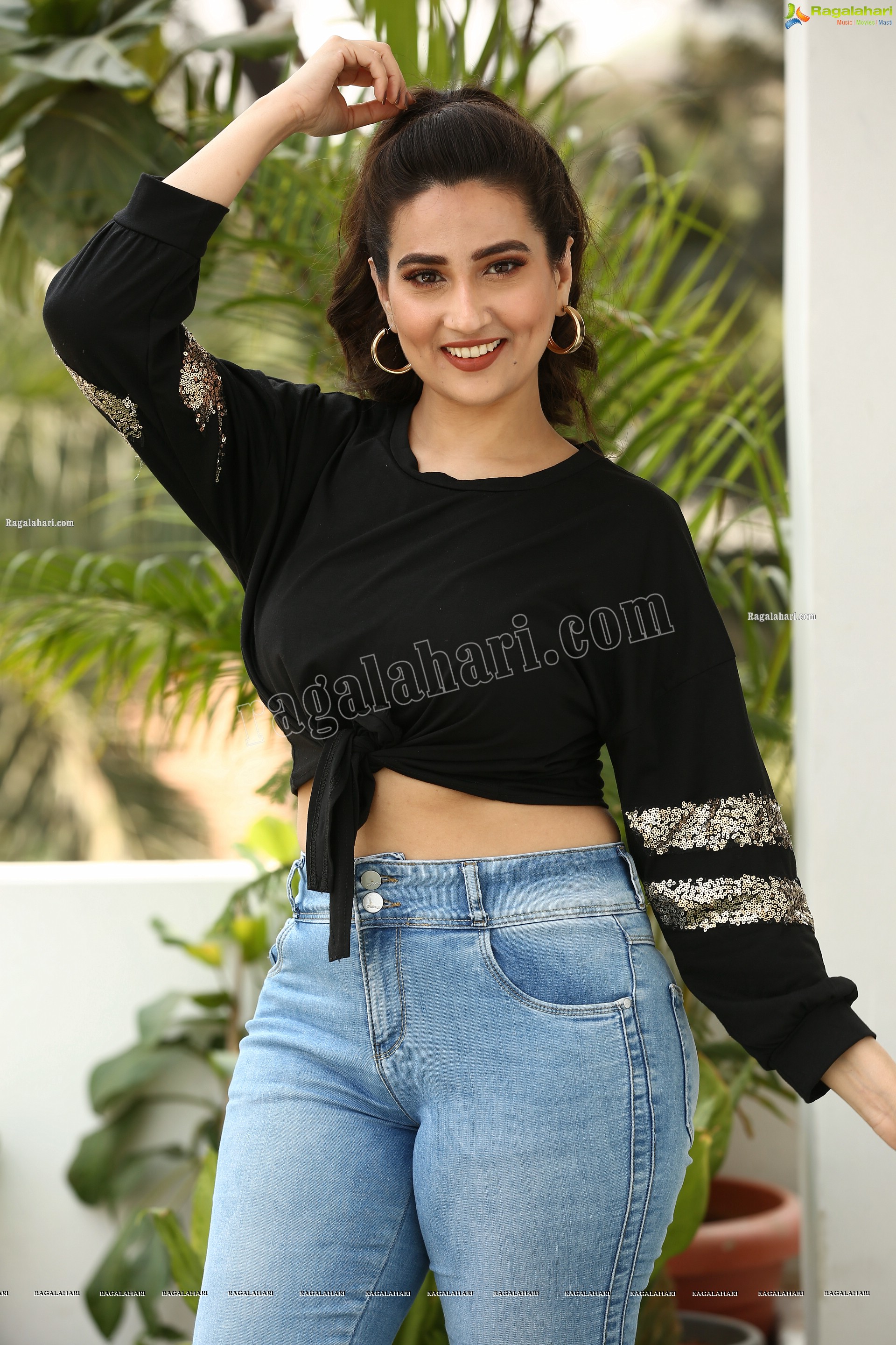 Manjusha in Black Tie Front Top and Jeans, Exclusive Studio Shoot