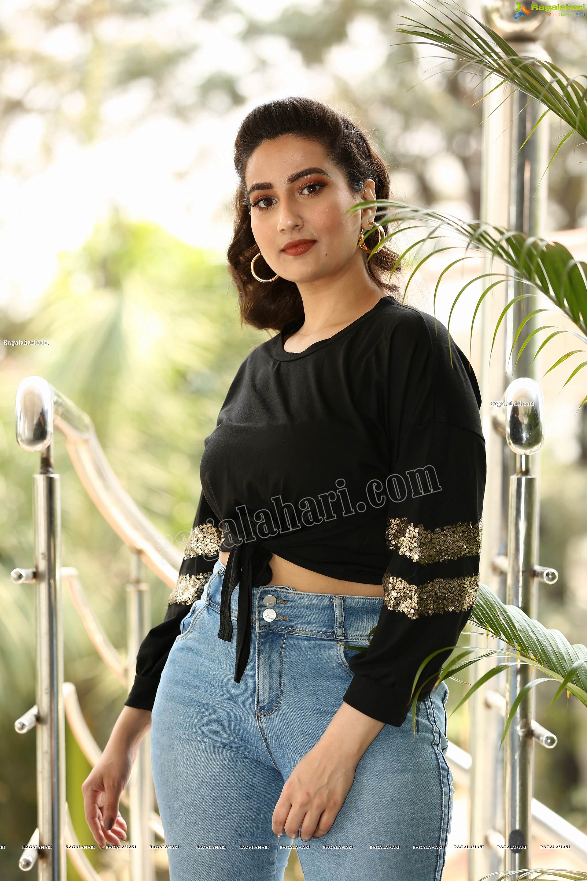 Manjusha in Black Tie Front Top and Jeans, Exclusive Studio Shoot