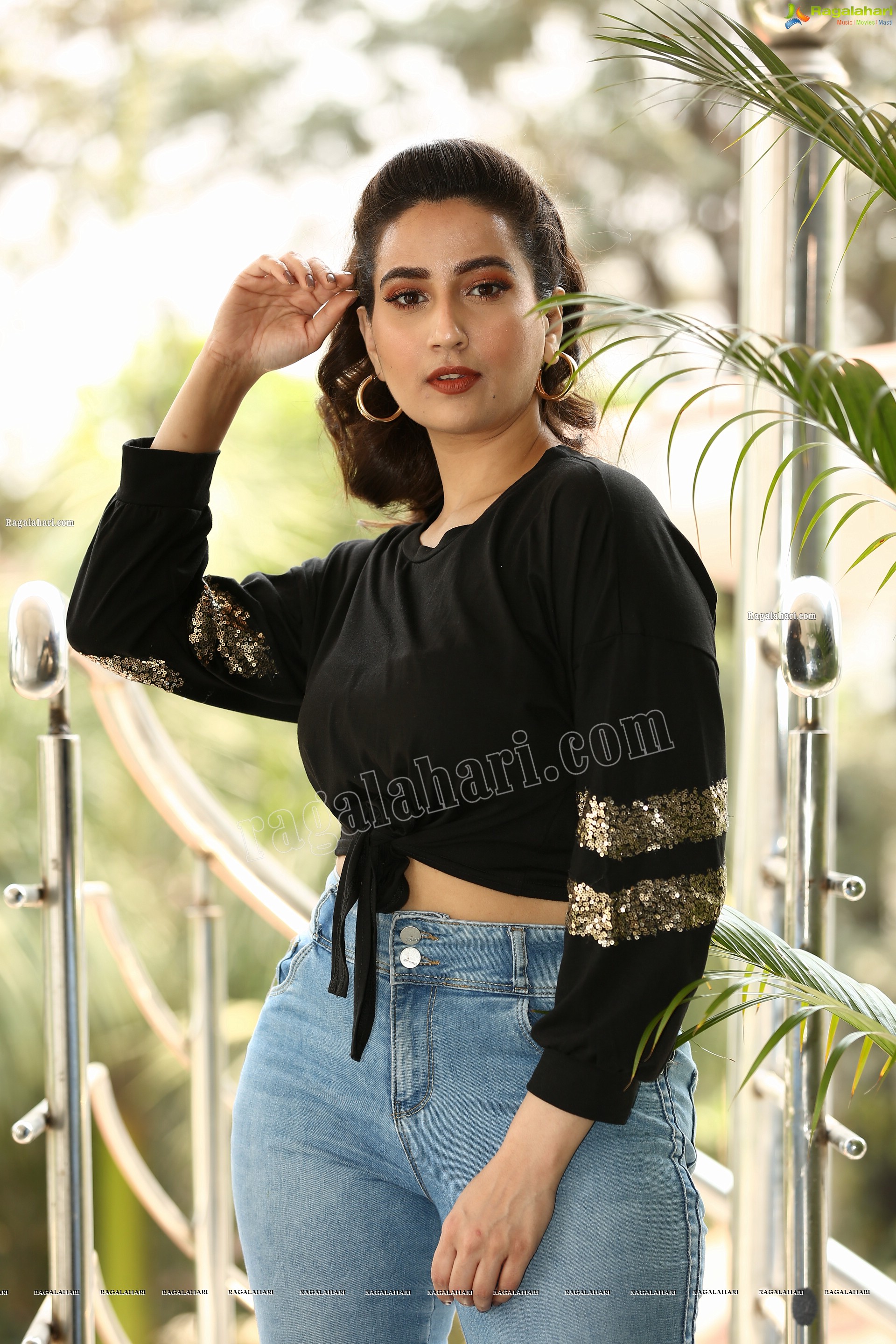 Manjusha in Black Tie Front Top and Jeans, Exclusive Studio Shoot