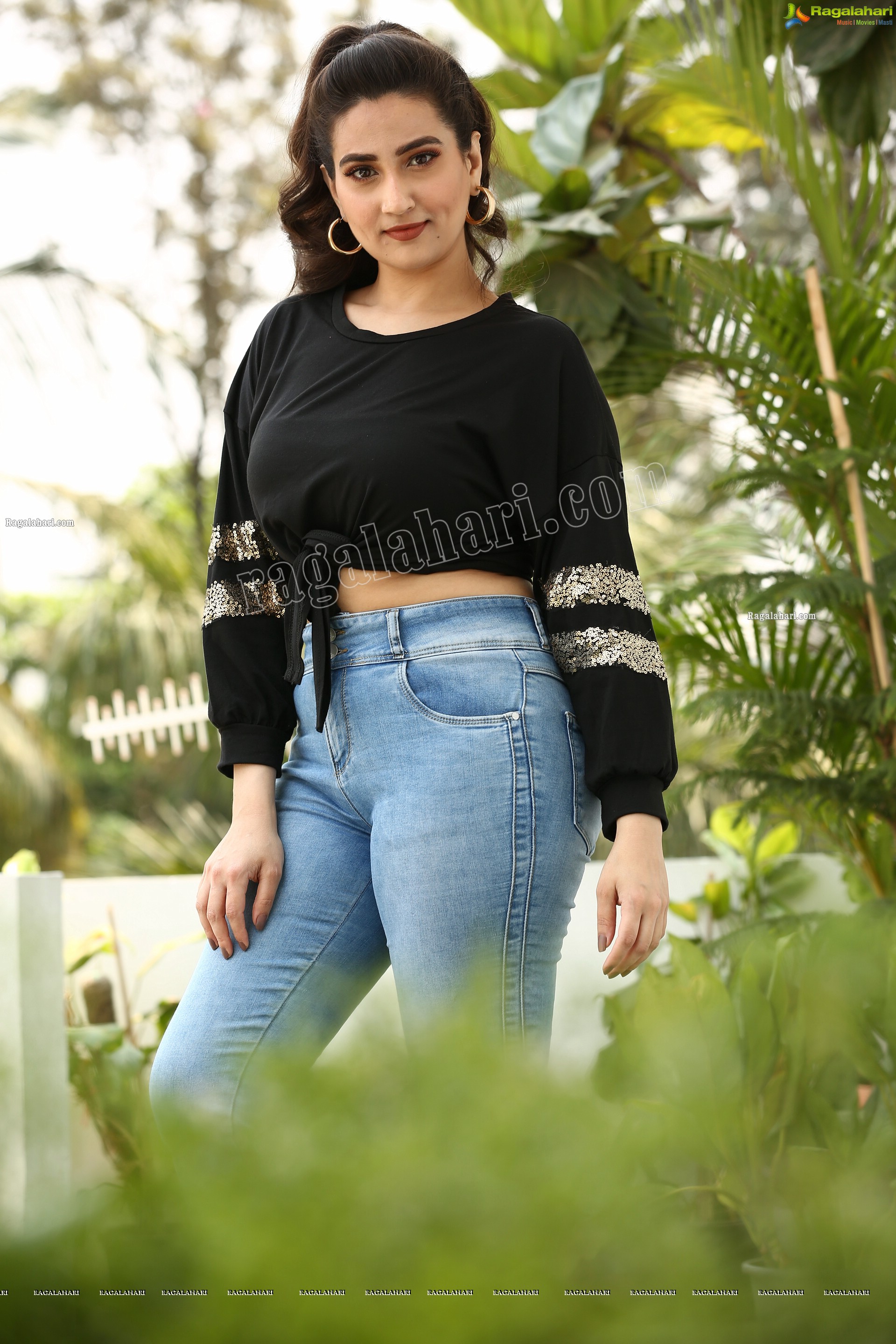 Manjusha in Black Tie Front Top and Jeans, Exclusive Studio Shoot