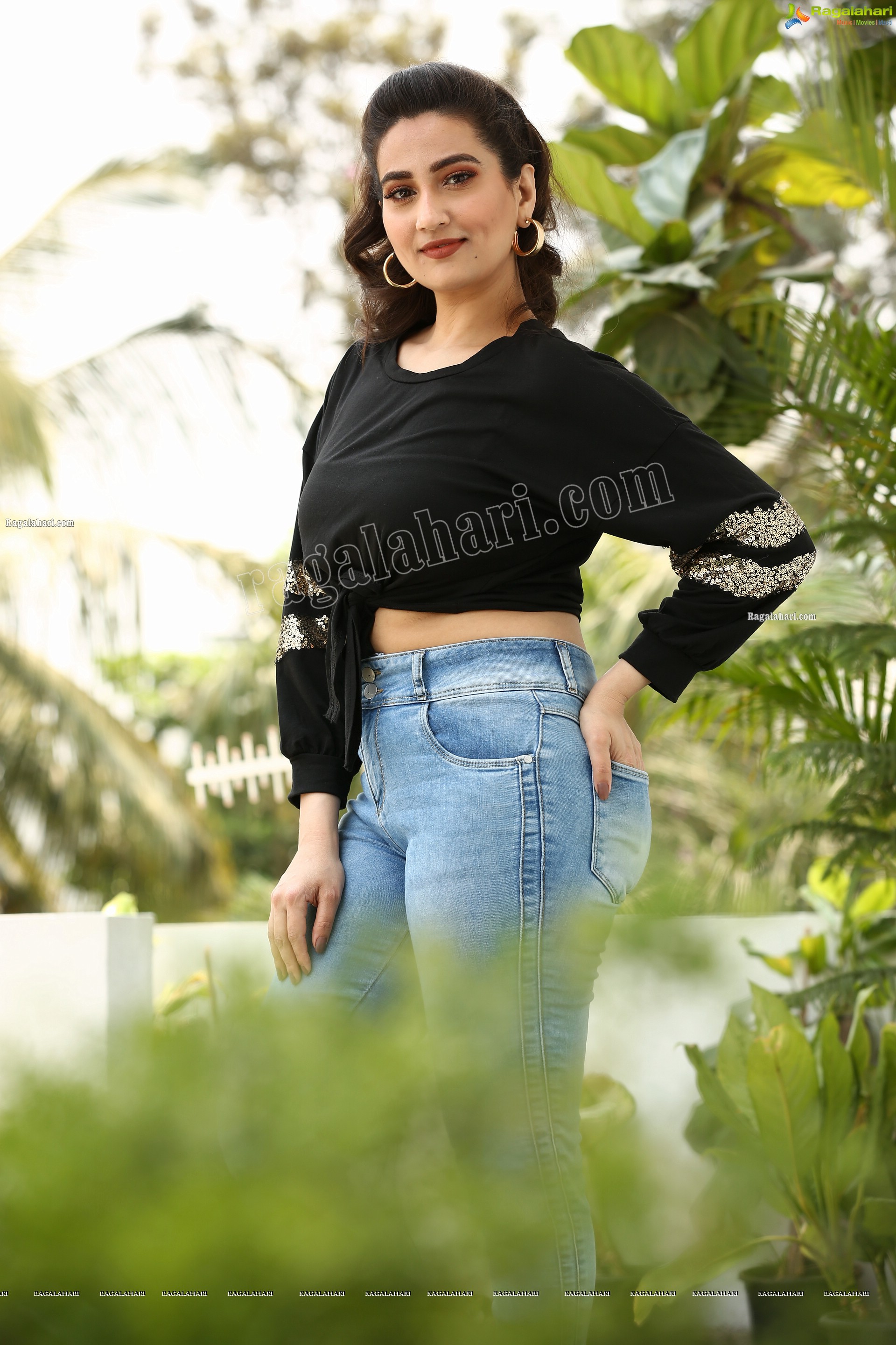 Manjusha in Black Tie Front Top and Jeans, Exclusive Studio Shoot