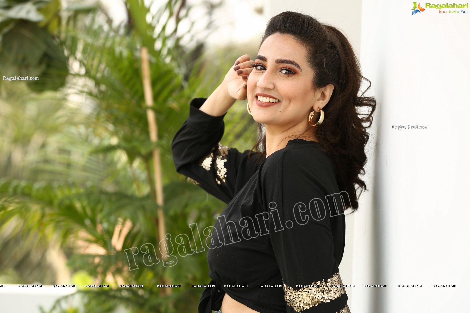 Manjusha in Black Tie Front Top and Jeans, Exclusive Studio Shoot