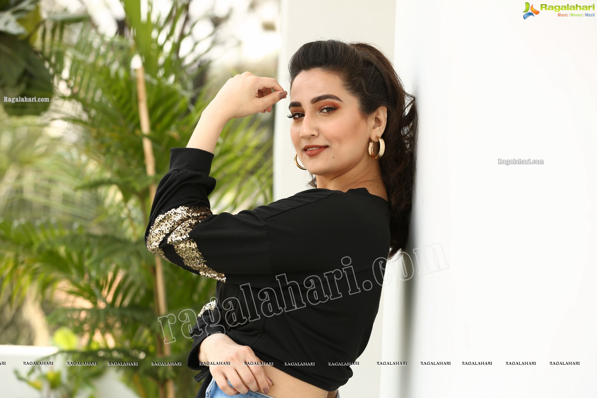 Manjusha in Black Tie Front Top and Jeans, Exclusive Studio Shoot