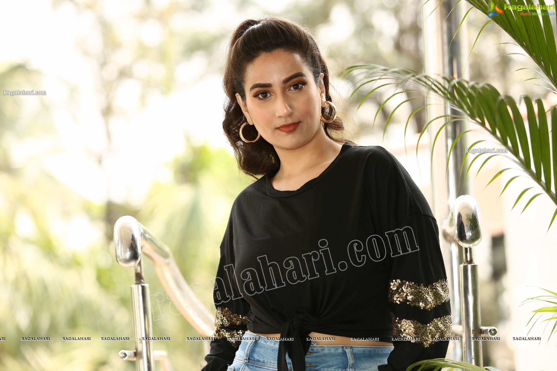 Manjusha in Black Tie Front Top and Jeans, Exclusive Studio Shoot