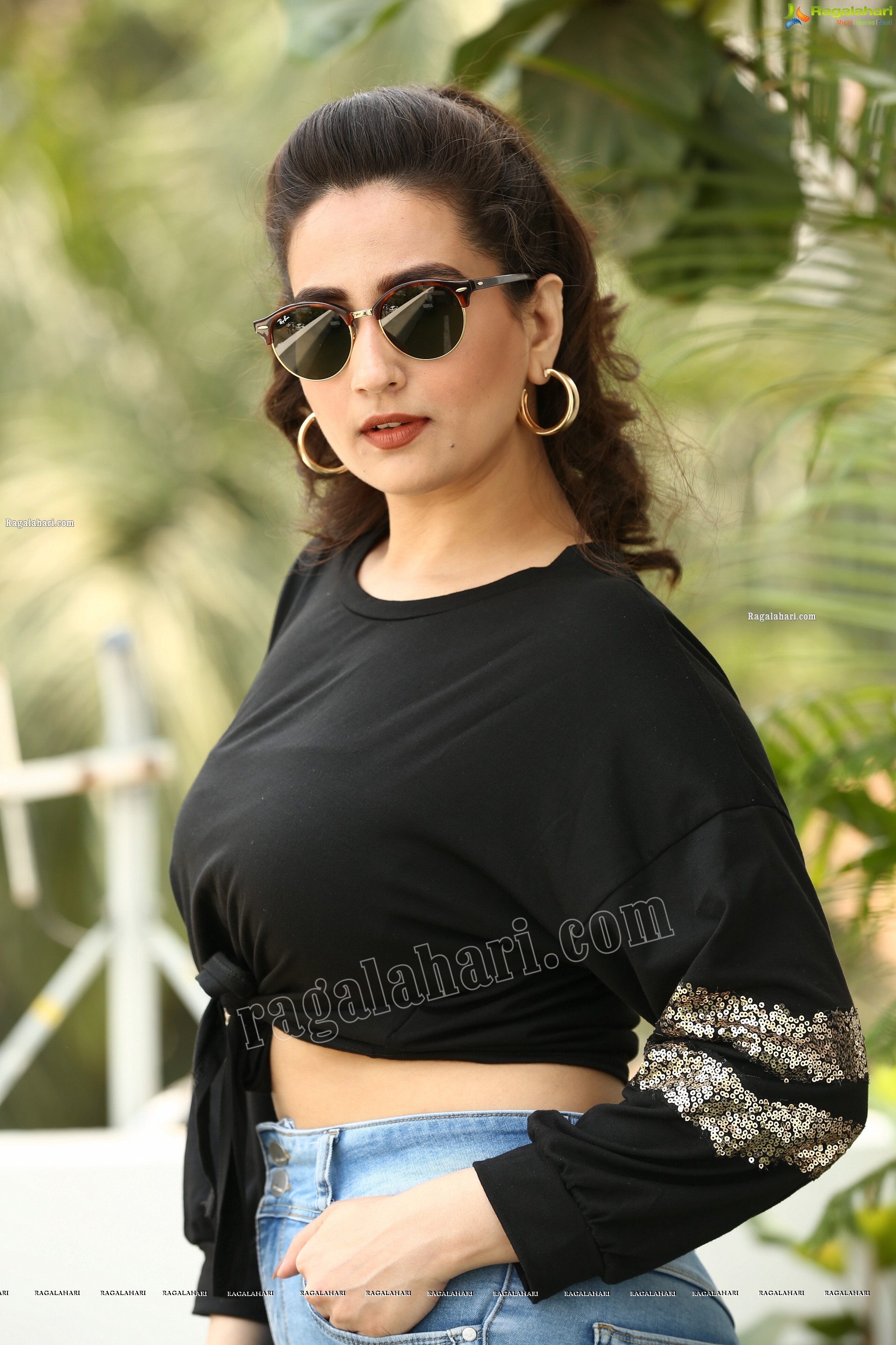 Manjusha in Black Tie Front Top and Jeans, Exclusive Studio Shoot