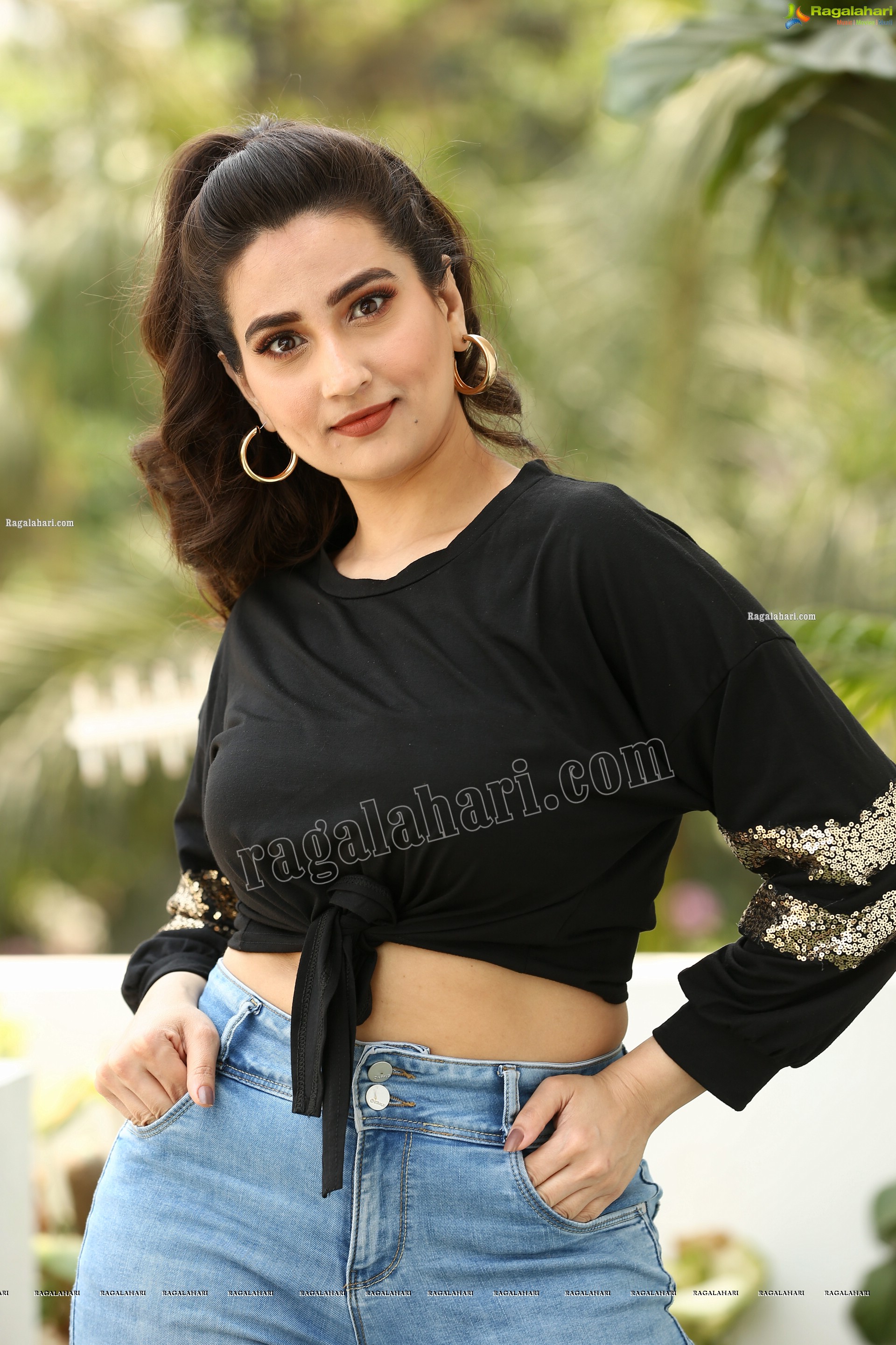 Manjusha in Black Tie Front Top and Jeans, Exclusive Studio Shoot