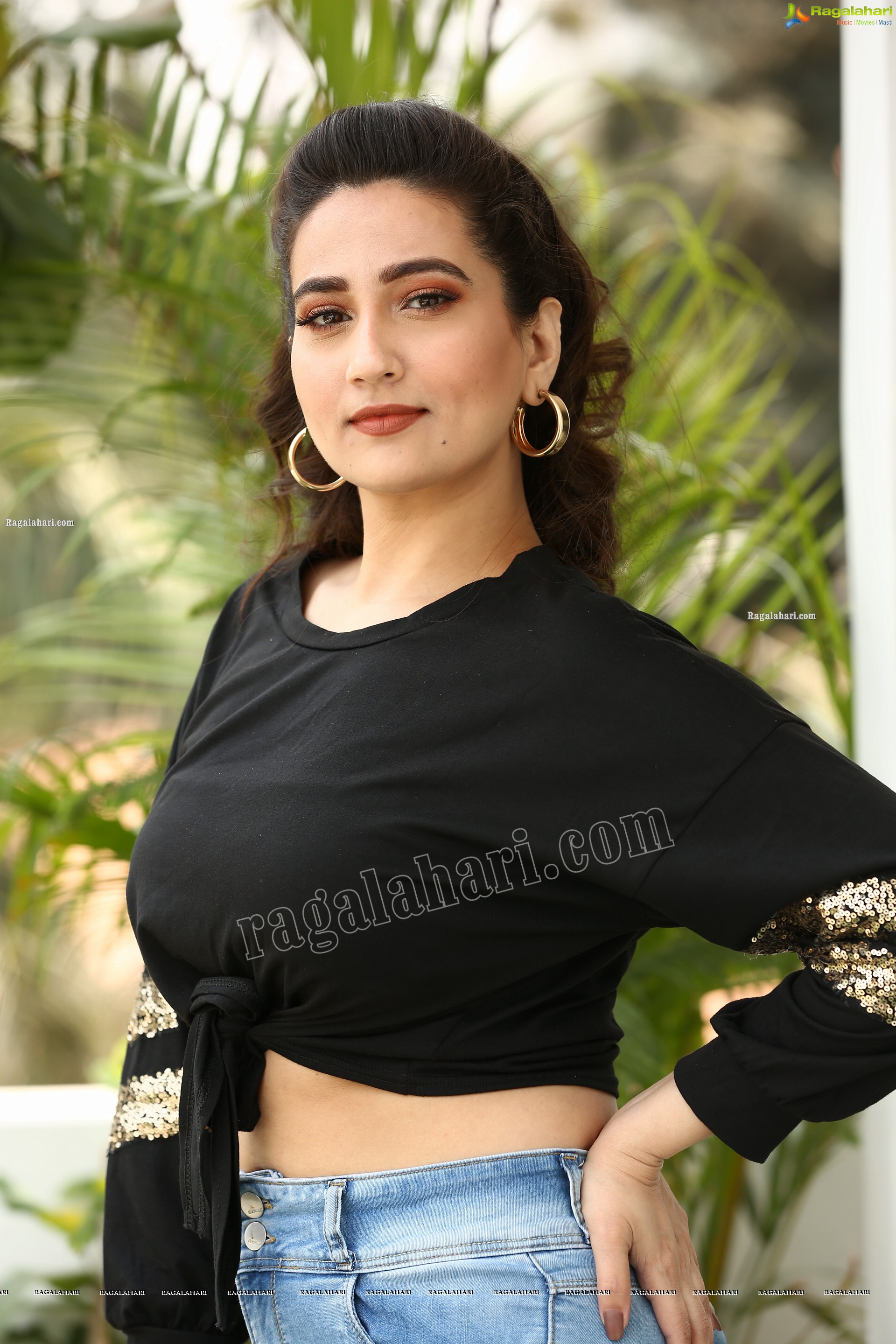 Manjusha in Black Tie Front Top and Jeans, Exclusive Studio Shoot