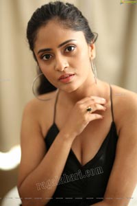 Sanya Thakur in Black Spaghetti Strap Satin Dress