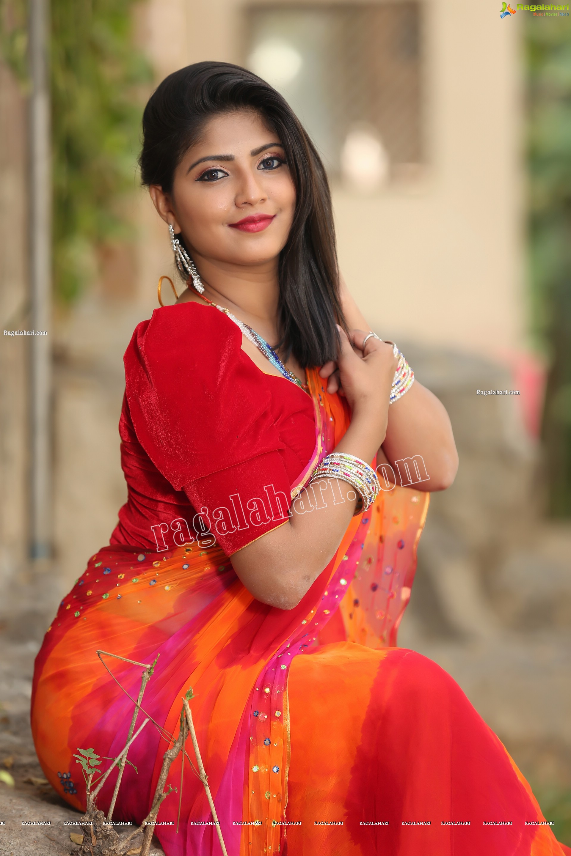 Shabeena Shaik in Beautiful Yellow and Pink Saree, Exclusive Photo Shoot