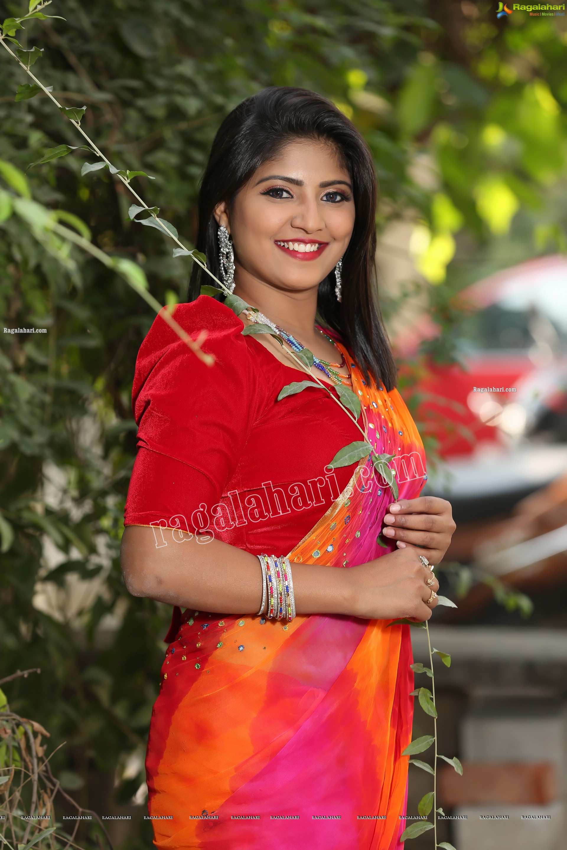 Shabeena Shaik in Beautiful Yellow and Pink Saree, Exclusive Photo Shoot