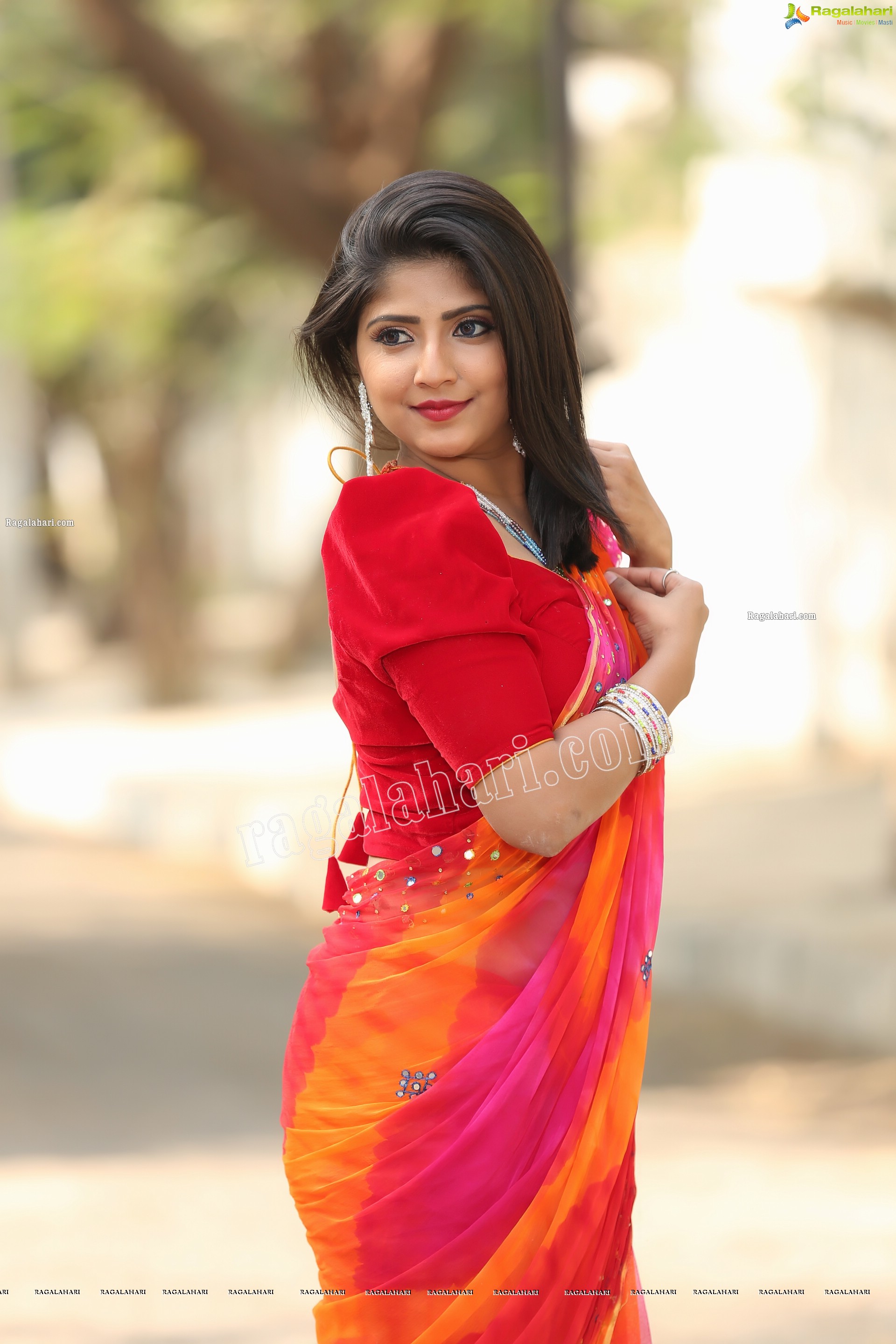 Shabeena Shaik in Beautiful Yellow and Pink Saree, Exclusive Photo Shoot