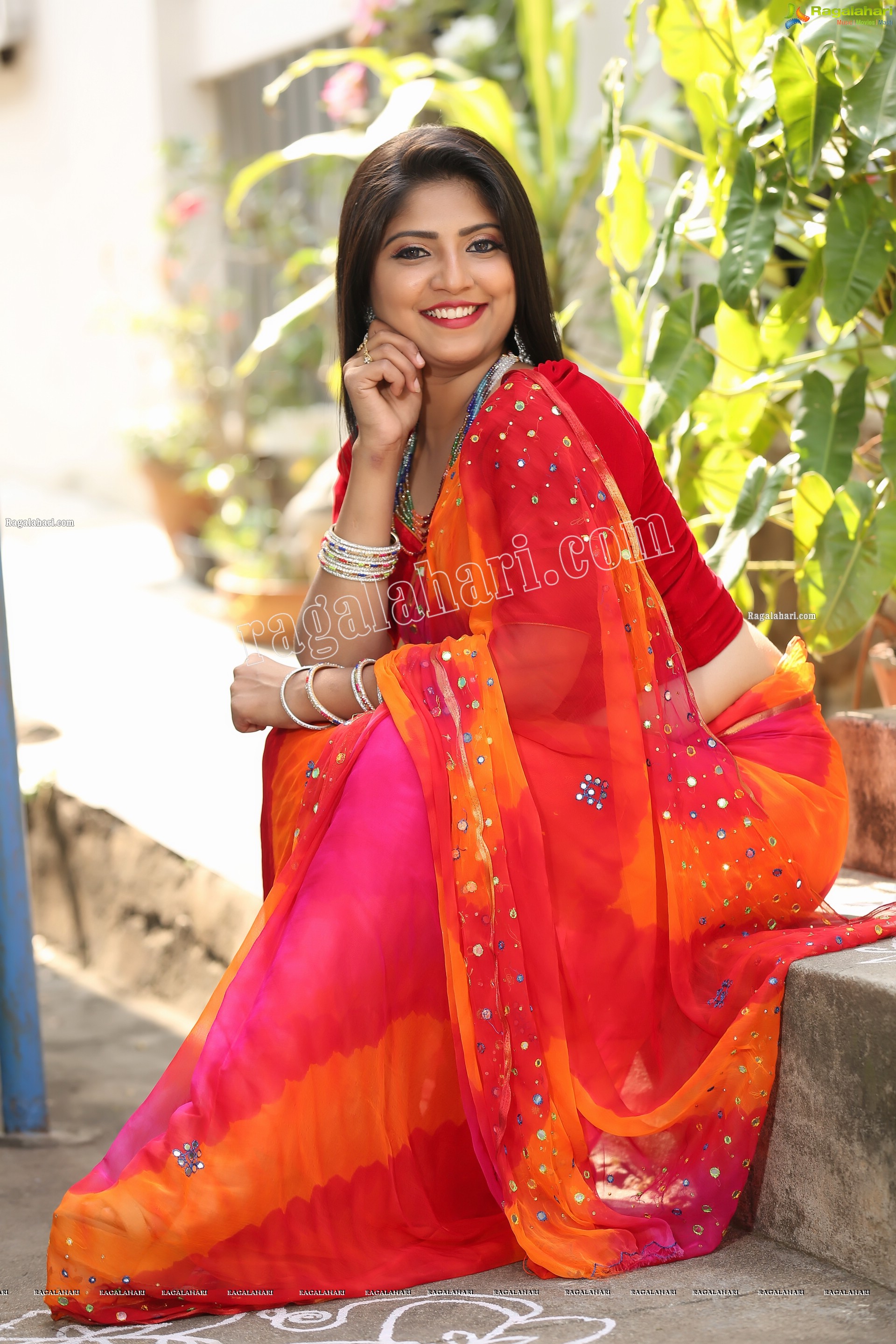 Shabeena Shaik in Beautiful Yellow and Pink Saree, Exclusive Photo Shoot