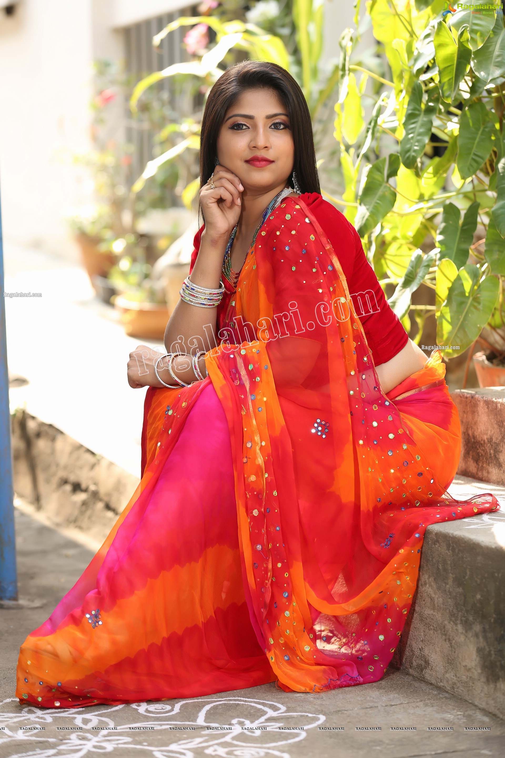 Shabeena Shaik in Beautiful Yellow and Pink Saree, Exclusive Photo Shoot