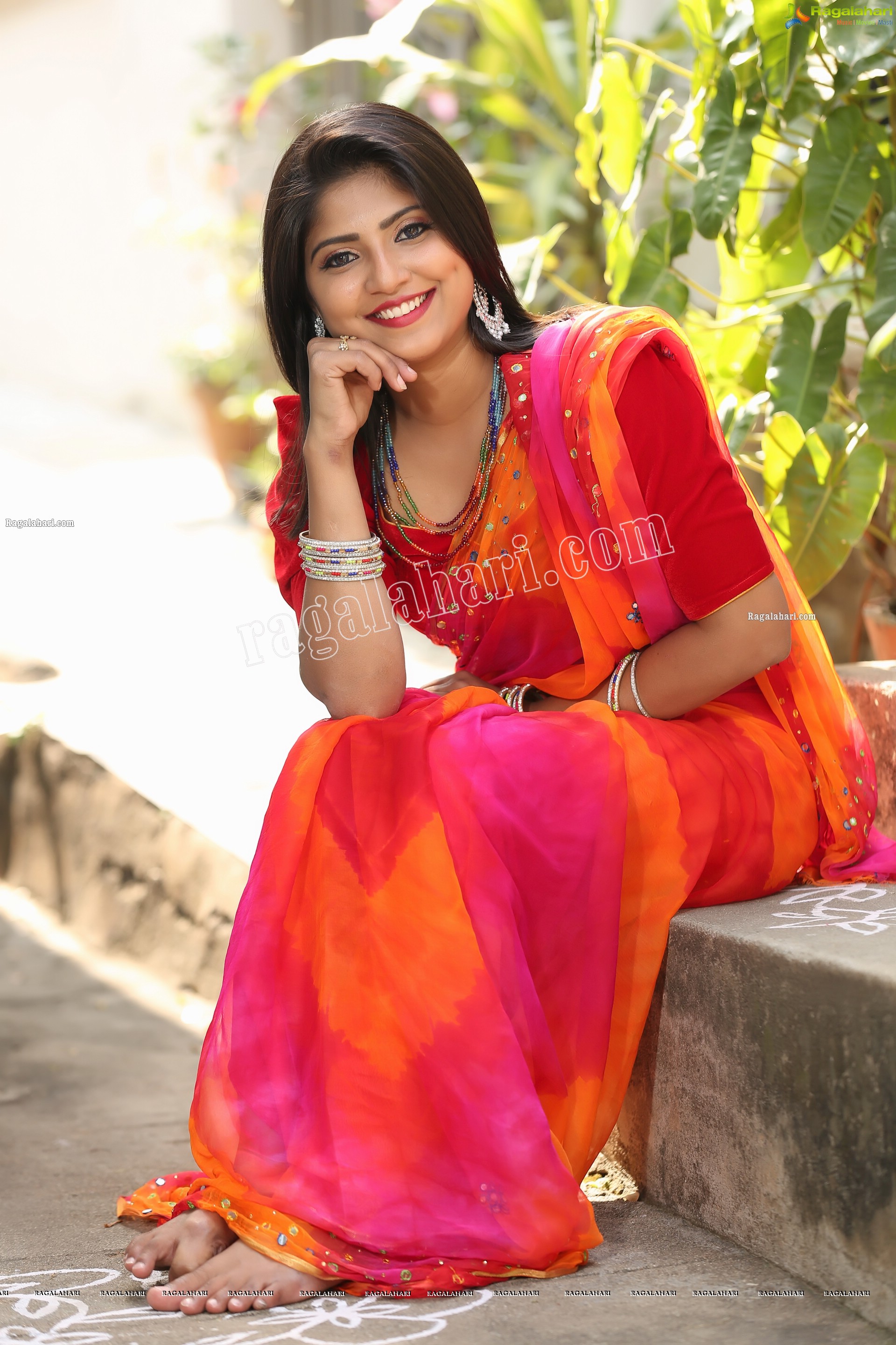 Shabeena Shaik in Beautiful Yellow and Pink Saree, Exclusive Photo Shoot