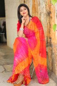 Shabeena Shaik in Beautiful Yellow and Pink Saree