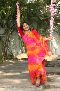 Shabeena Shaik in Beautiful Yellow and Pink Saree