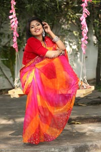 Shabeena Shaik in Beautiful Yellow and Pink Saree