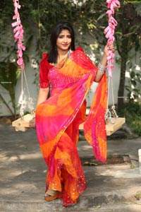 Shabeena Shaik in Beautiful Yellow and Pink Saree