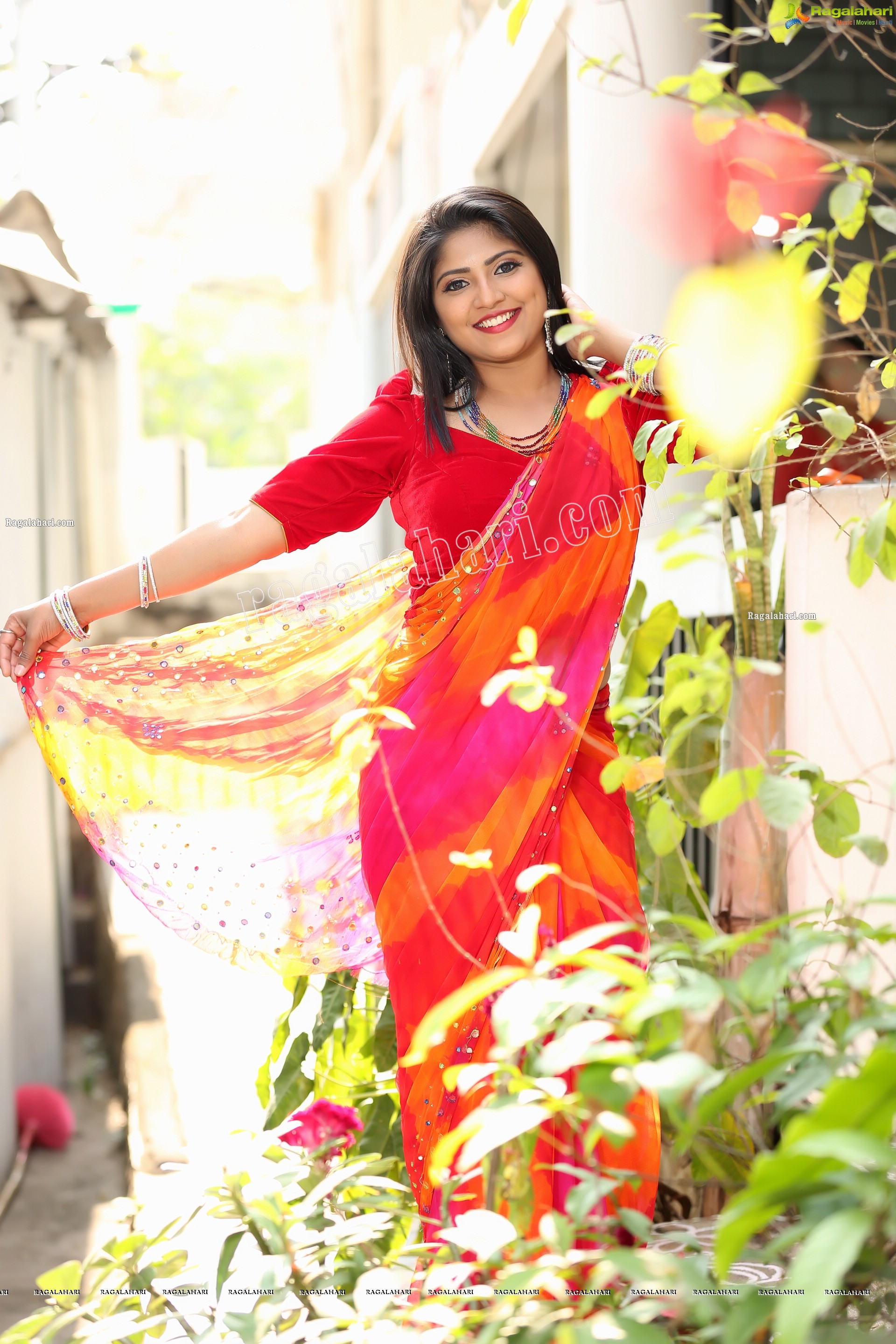 Shabeena Shaik in Beautiful Yellow and Pink Saree, Exclusive Photo Shoot