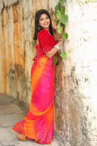 Shabeena Shaik in Beautiful Yellow and Pink Saree