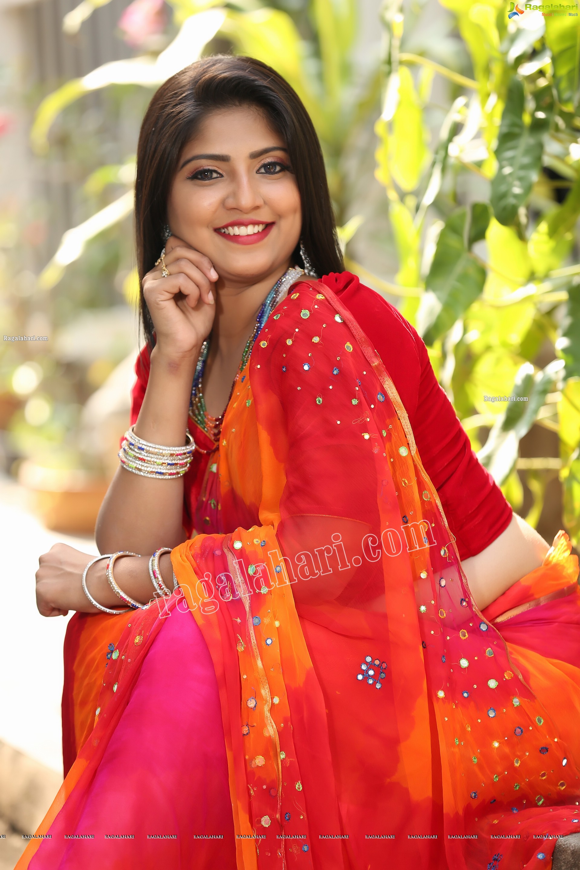 Shabeena Shaik in Beautiful Yellow and Pink Saree, Exclusive Photo Shoot