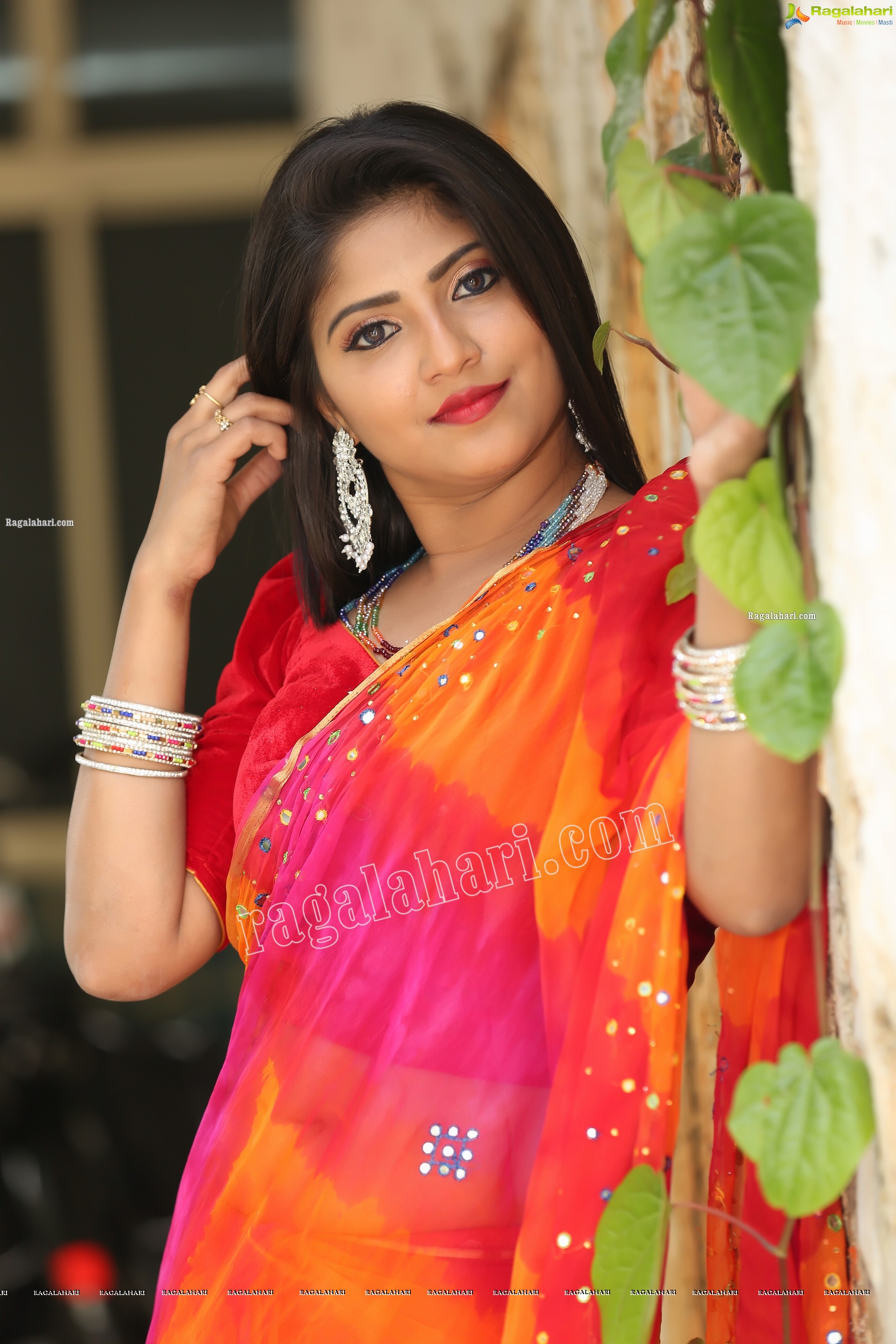 Shabeena Shaik in Beautiful Yellow and Pink Saree, Exclusive Photo Shoot