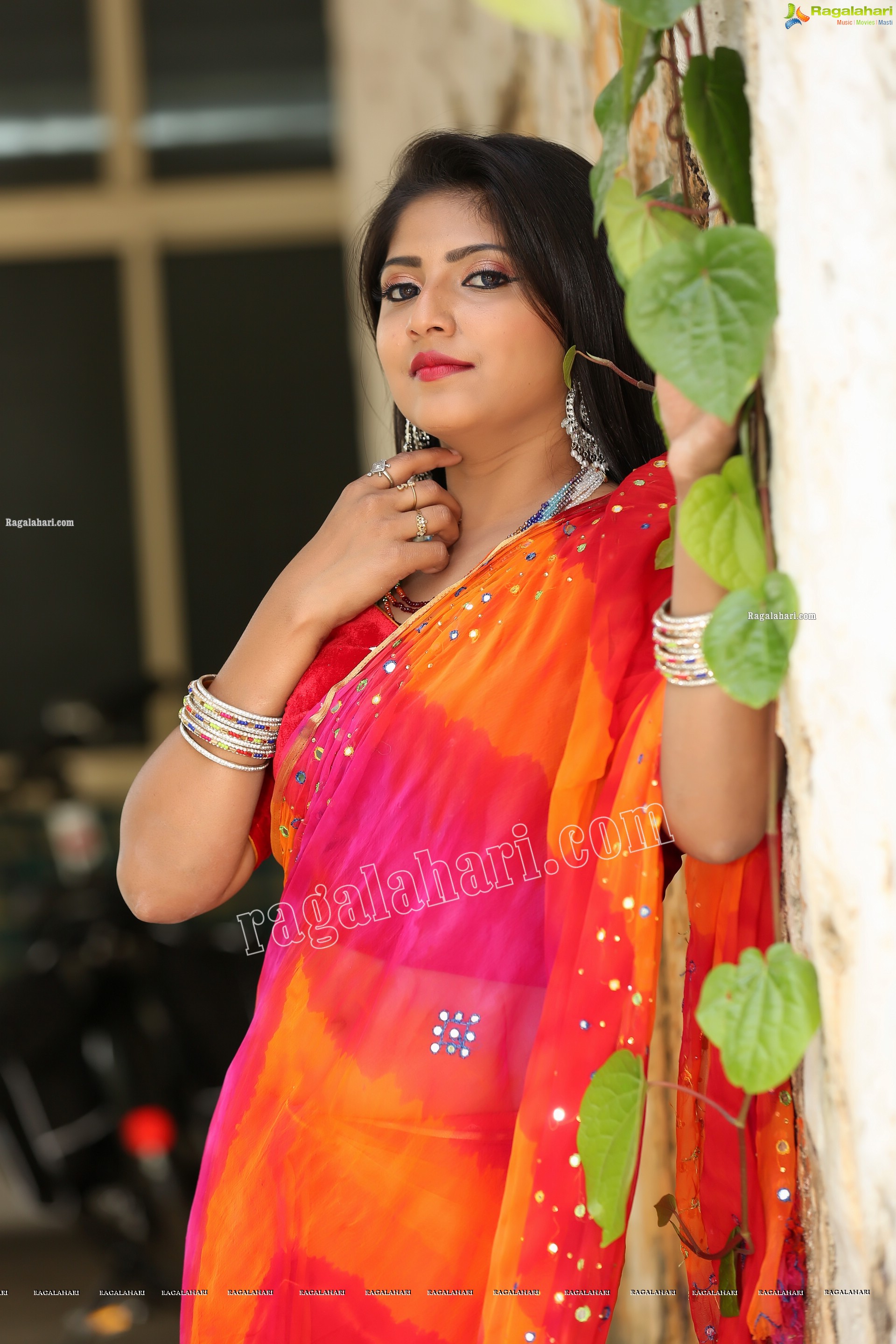 Shabeena Shaik in Beautiful Yellow and Pink Saree, Exclusive Photo Shoot