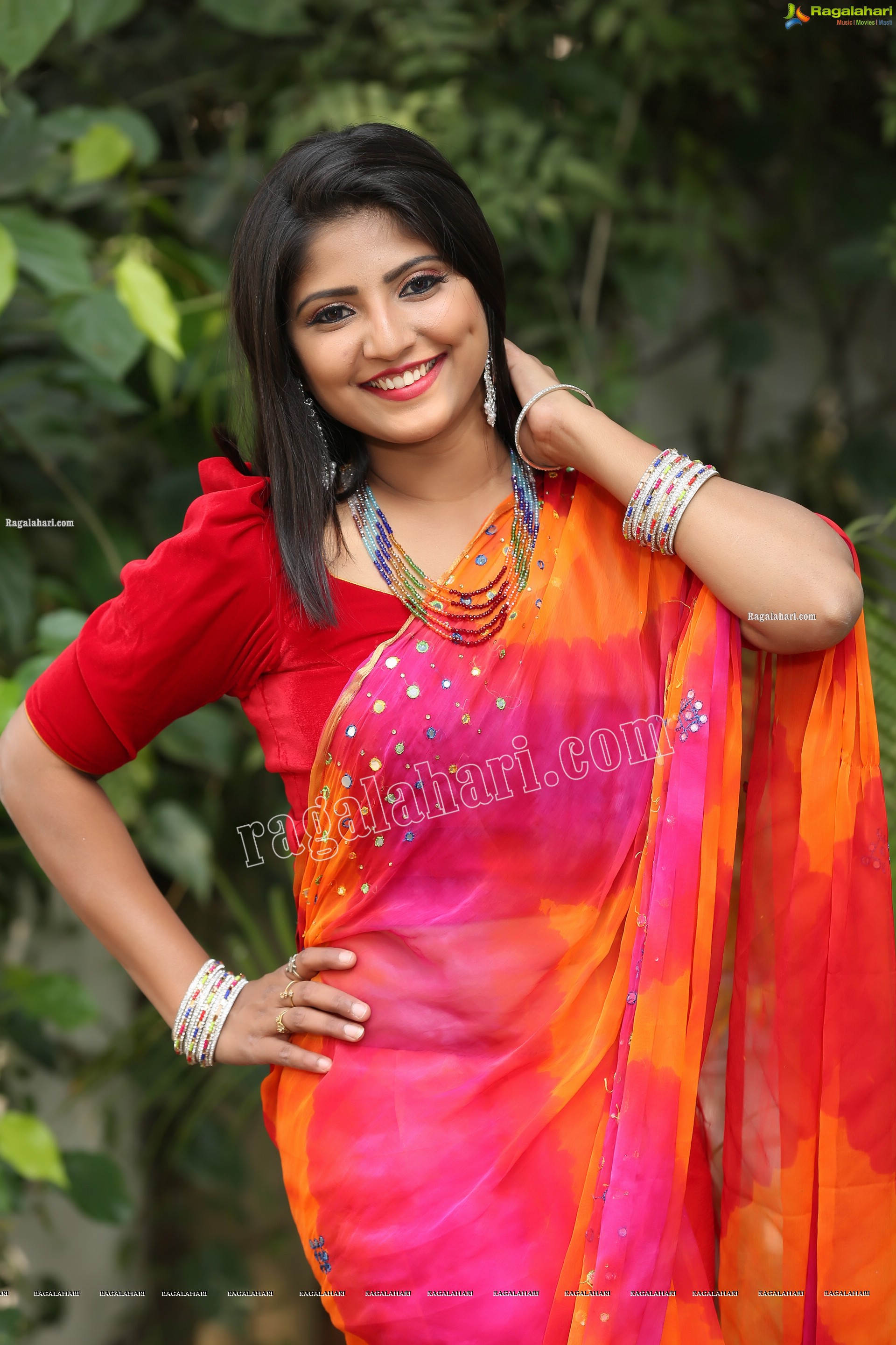 Shabeena Shaik in Beautiful Yellow and Pink Saree, Exclusive Photo Shoot