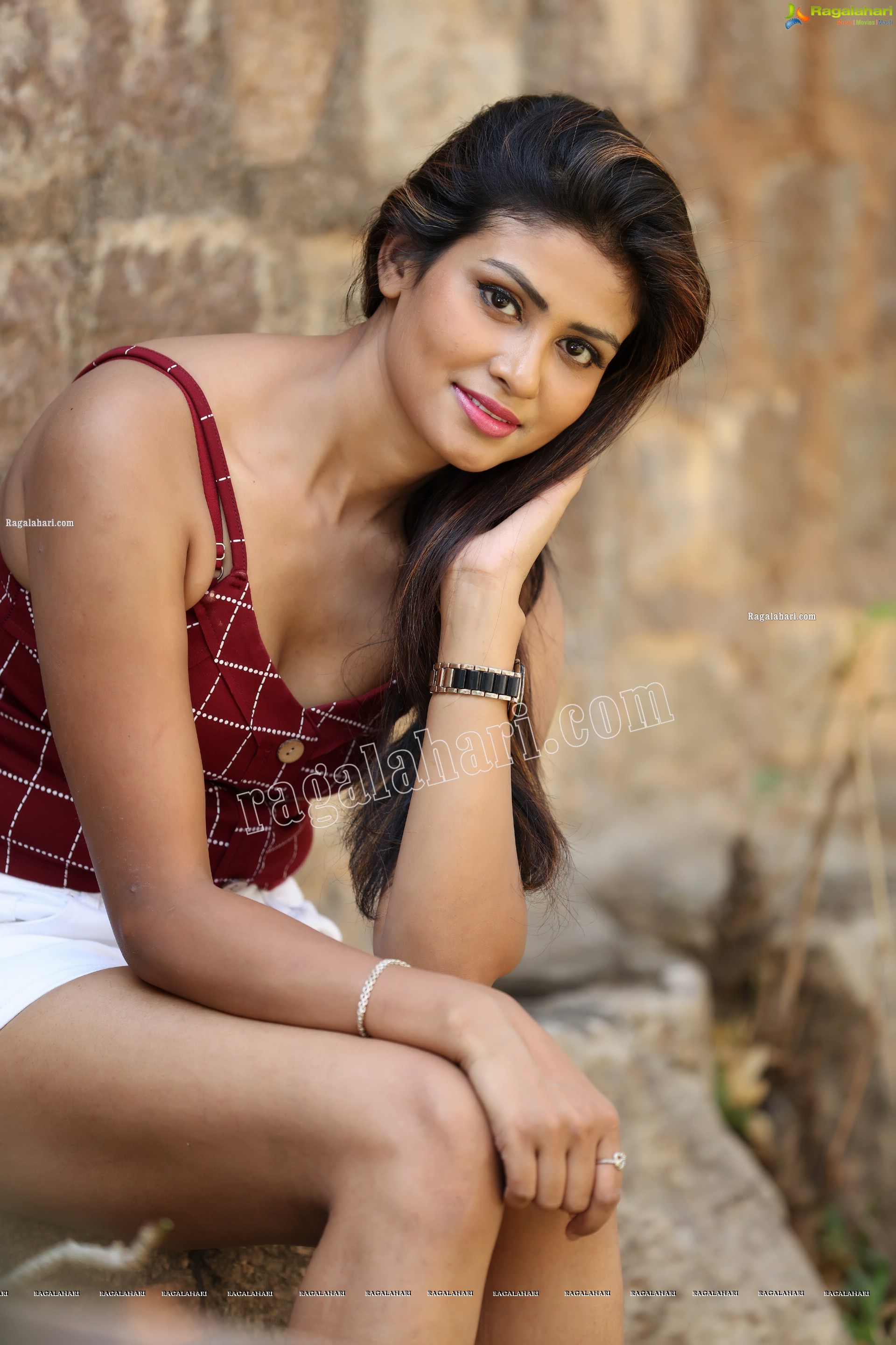 Sweta Singh in Red Crop Top and White Shorts, Exclusive Studio Shoot