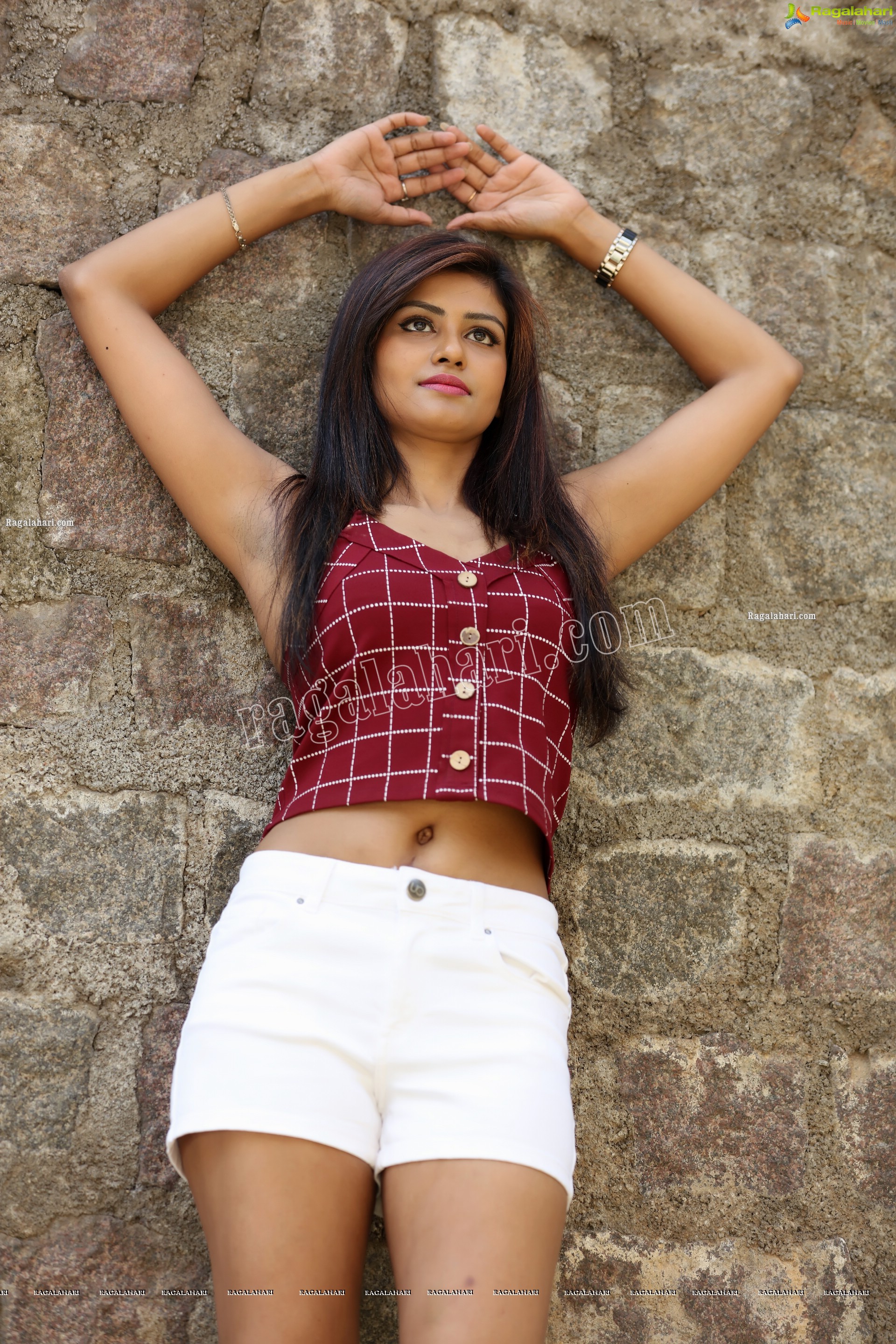 Sweta Singh in Red Crop Top and White Shorts, Exclusive Studio Shoot