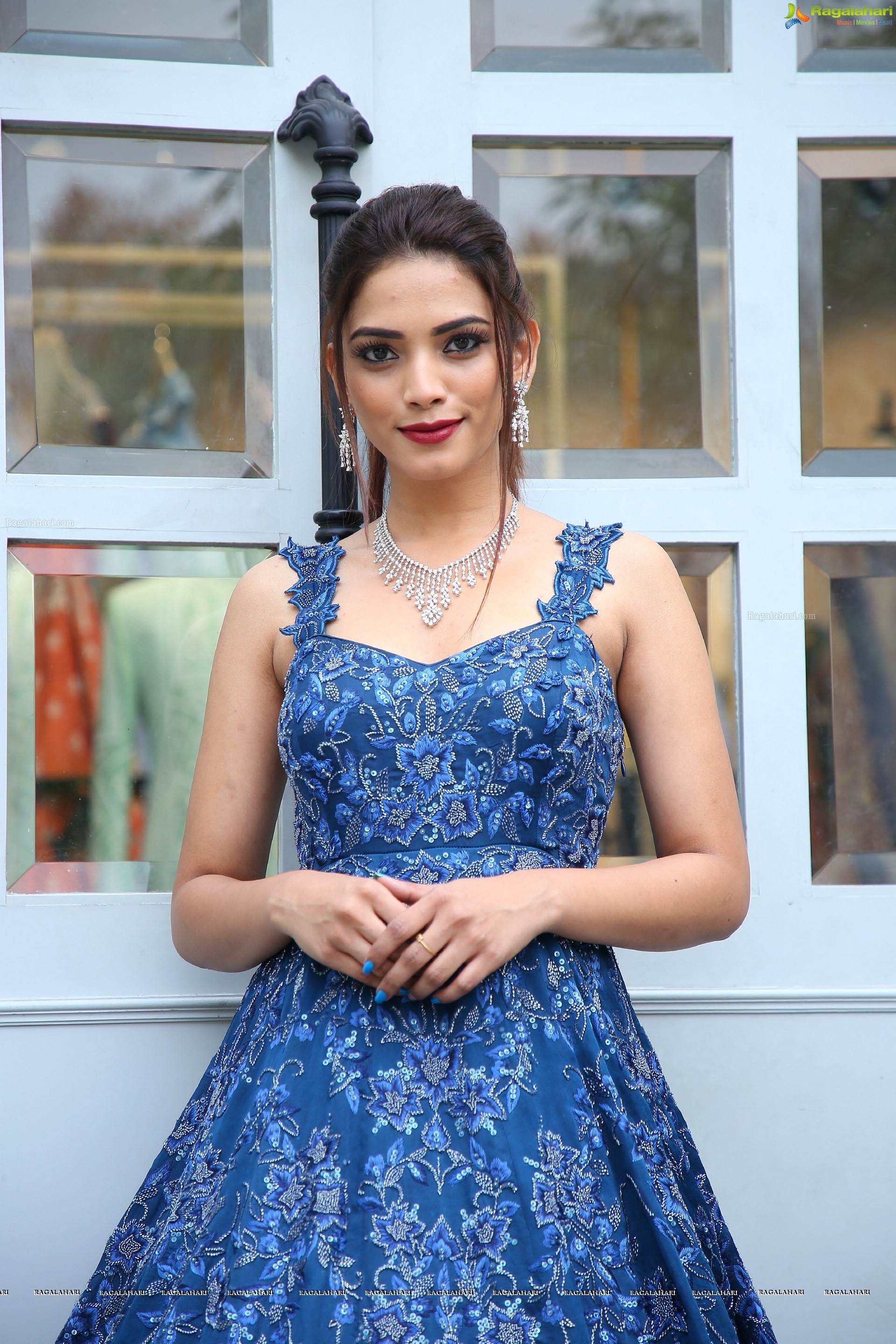 Harshini Balla in Blue Long Dress, HD Photo Gallery