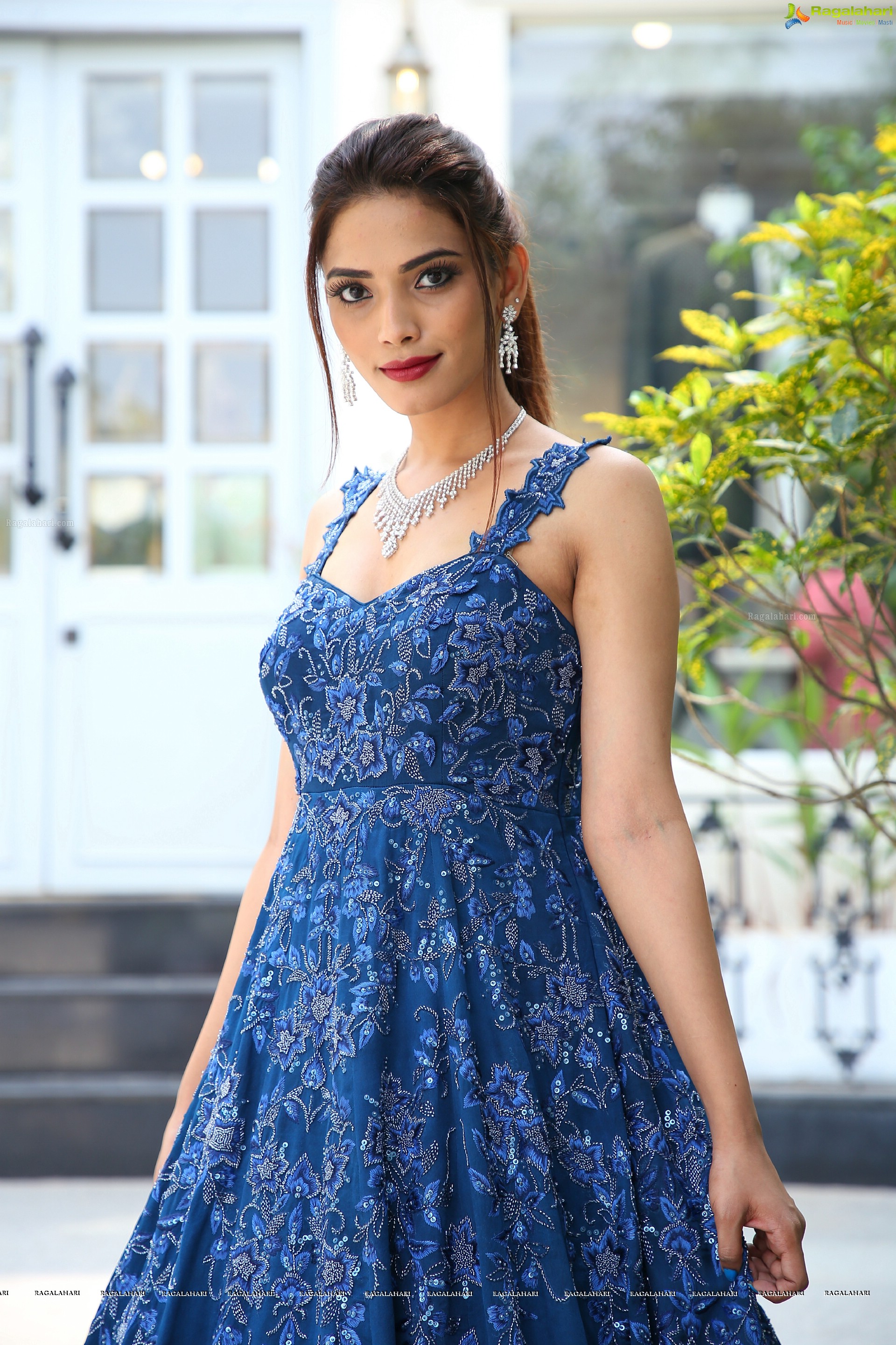 Harshini Balla in Blue Long Dress, HD Photo Gallery