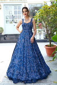 Harshini Balla in Blue Long Dress