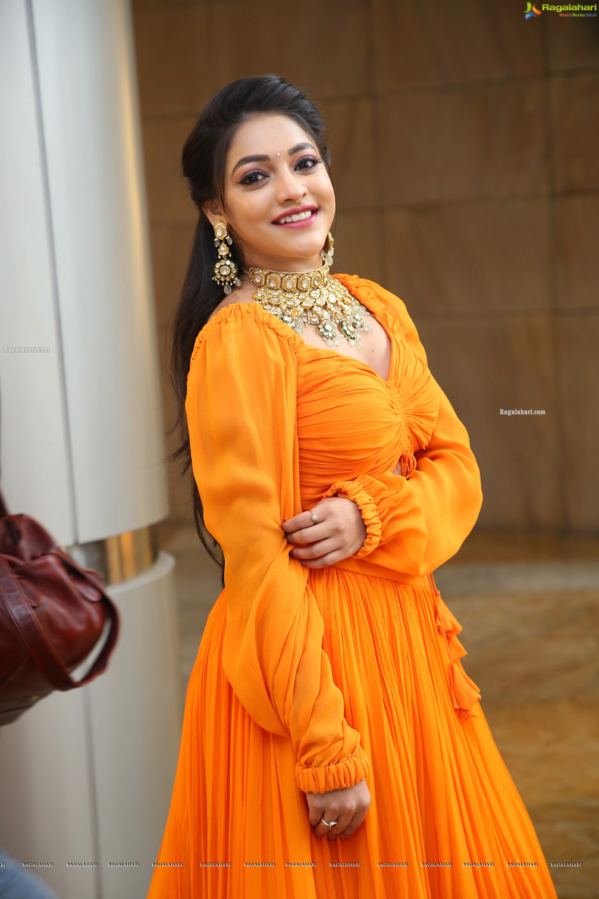 Ishwarya Vullingala in Orange Embellished Lehenga Choli, HD Photo Gallery