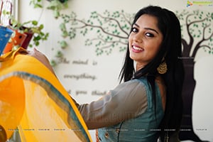 Aadhya Paruchuri in Gray and Orange Anarkali Suit