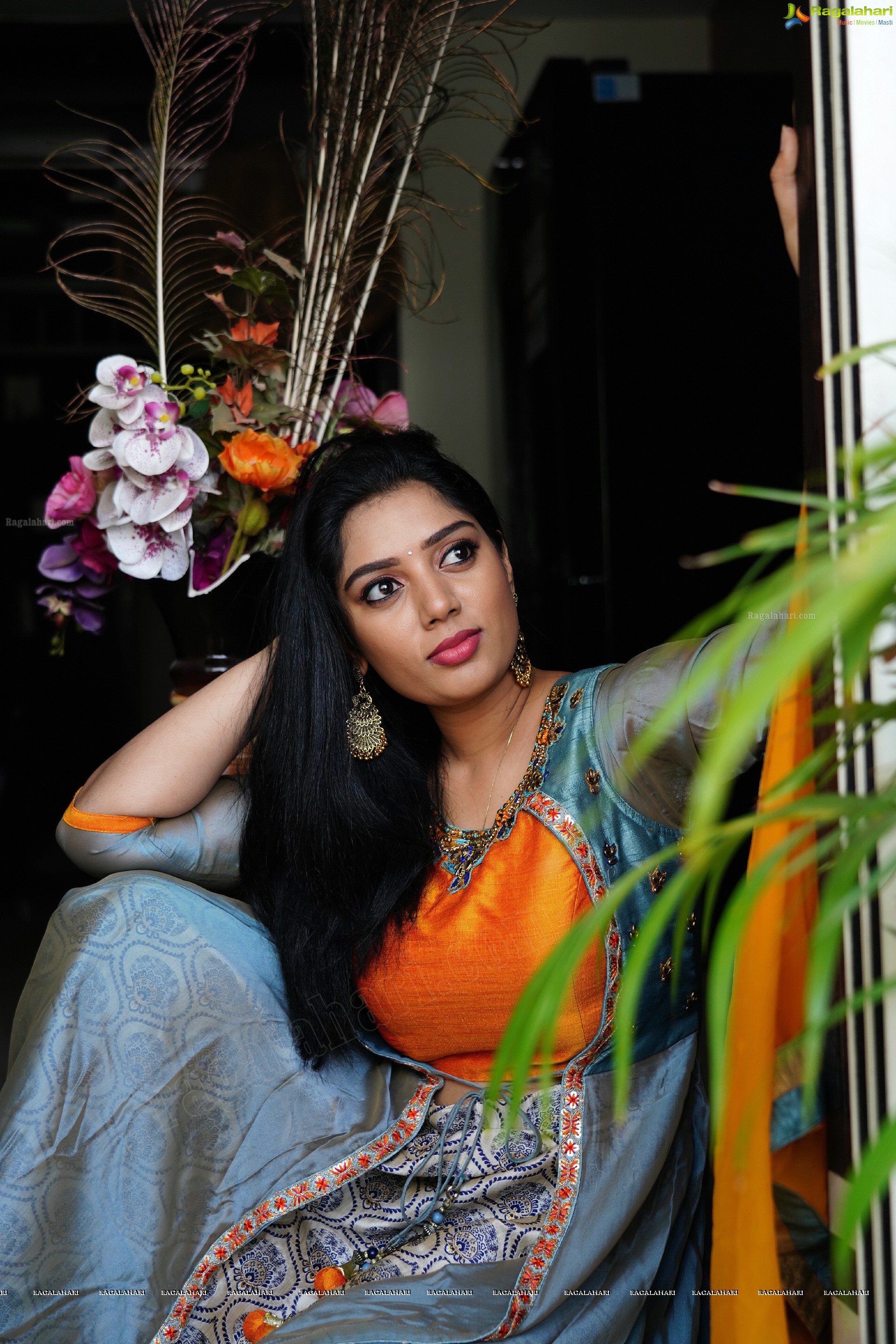 Aadhya Paruchuri in Gray and Orange Anarkali Suit, Exclusive Photoshoot