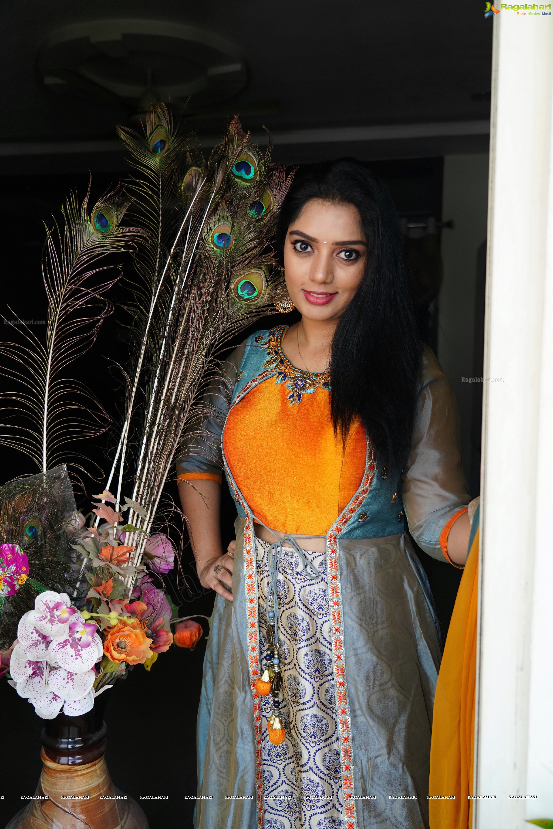 Aadhya Paruchuri in Gray and Orange Anarkali Suit, Exclusive Photoshoot